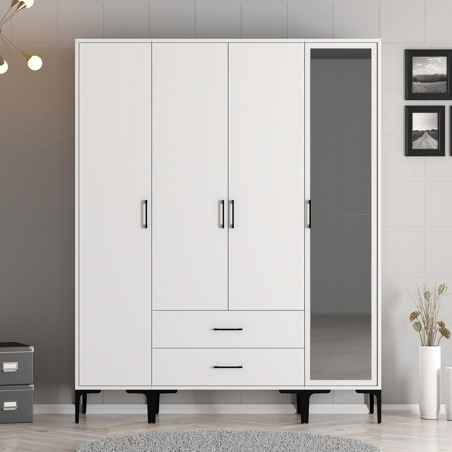 Guarda-roupa – 160 cm x 201,4 cm x 47,5 cm – Branco – Painel de partículas