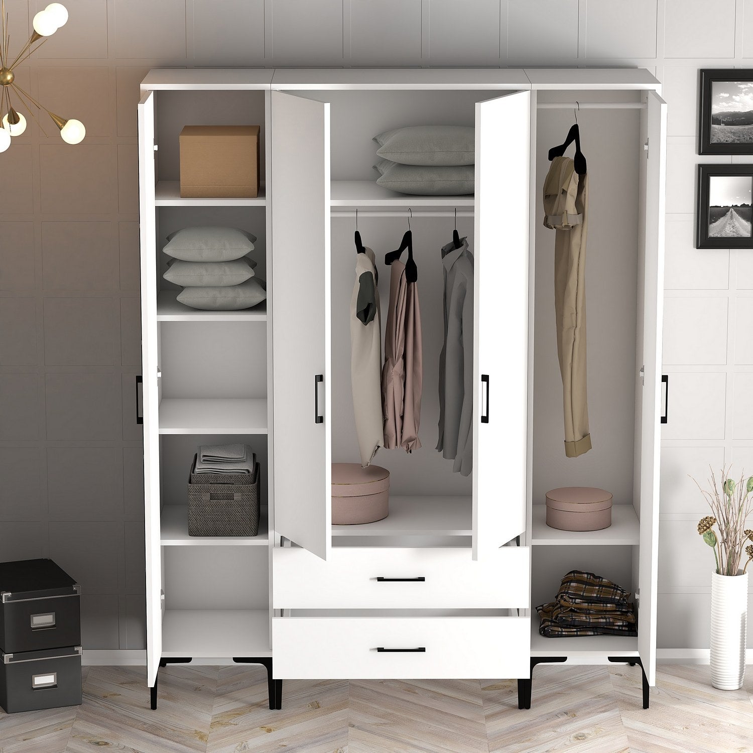 Guarda-roupa – 160 cm x 201,4 cm x 47,5 cm – Branco – Painel de partículas