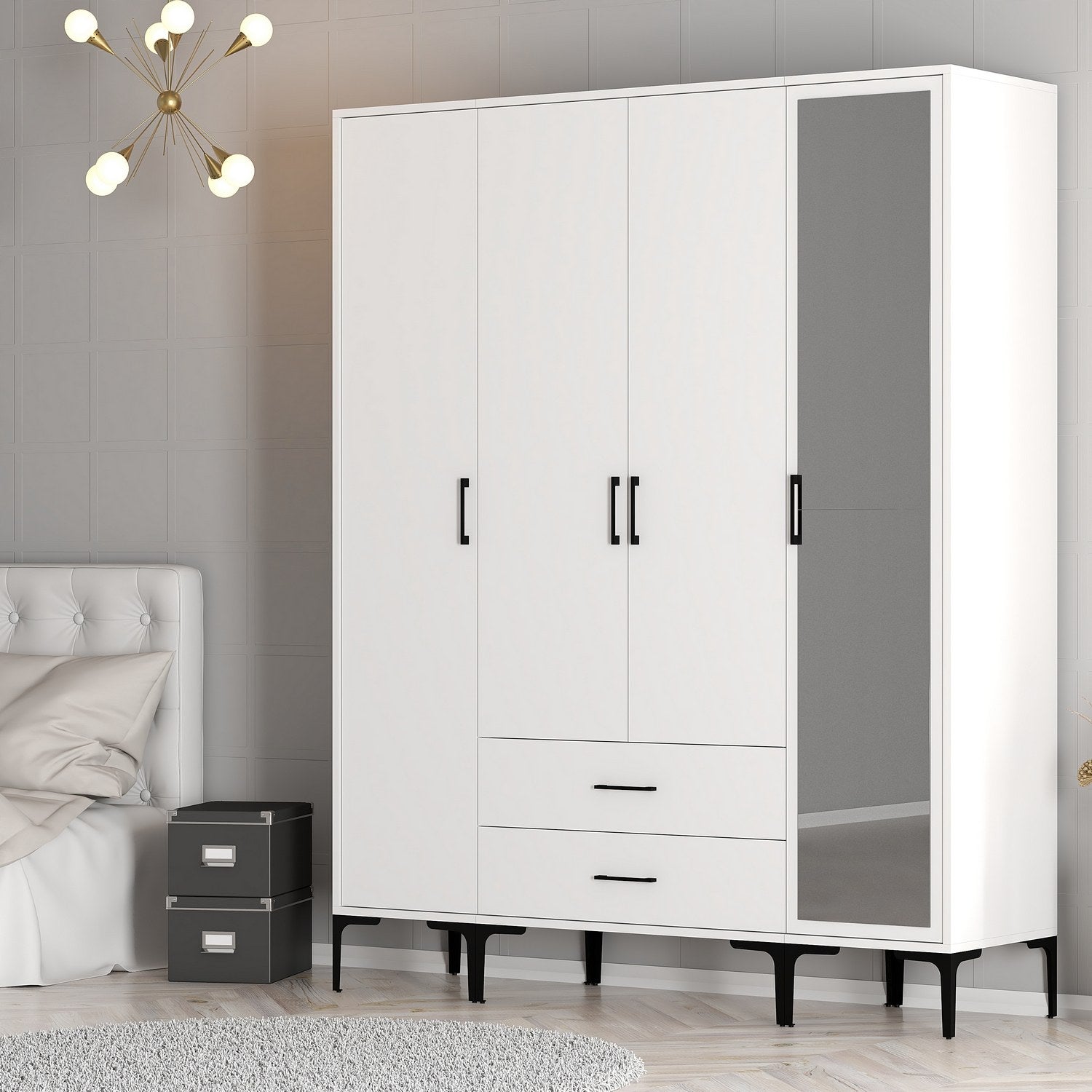 Guarda-roupa – 160 cm x 201,4 cm x 47,5 cm – Branco – Painel de partículas