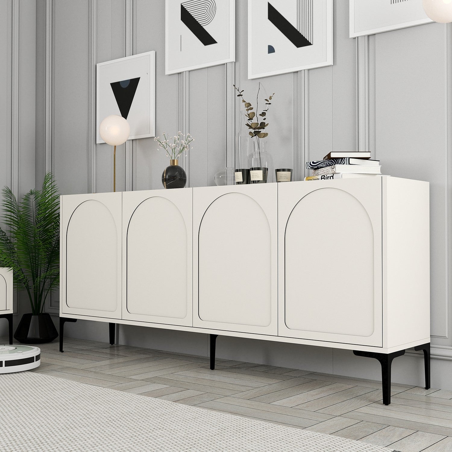 Aparador – 180 x 79 x 35 cm – Creme e Preto – Painel de Partículas
