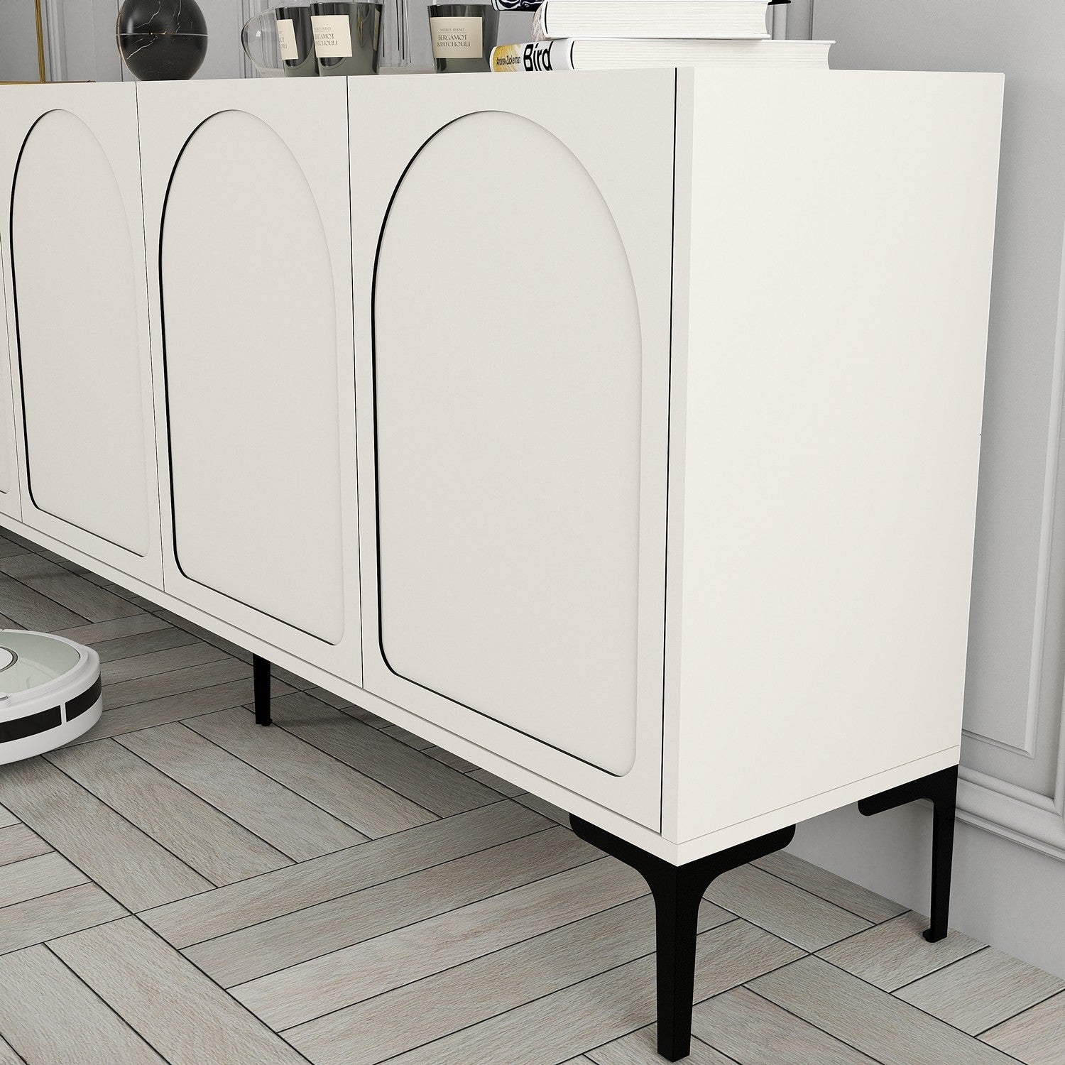 Aparador – 180 x 79 x 35 cm – Creme e Preto – Painel de Partículas
