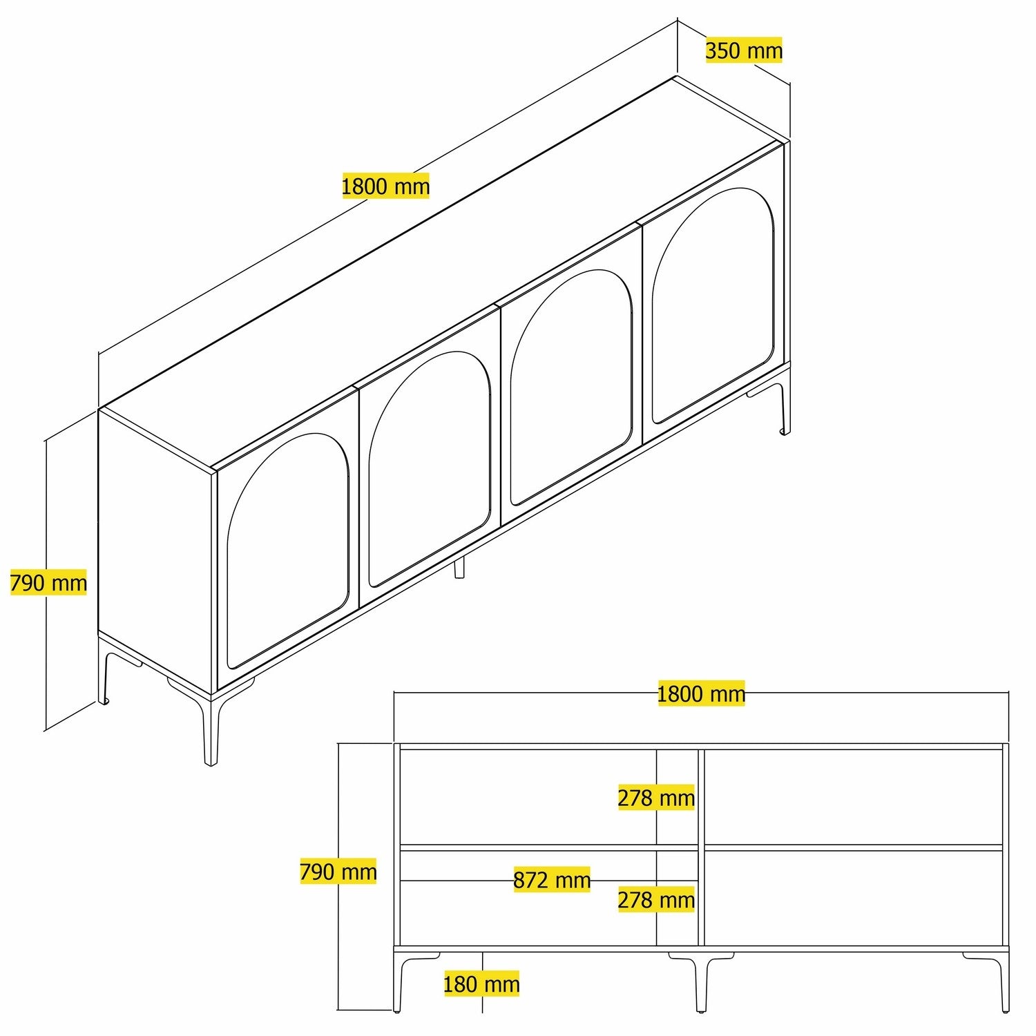 Aparador – 180 x 79 x 35 cm – Creme e Preto – Painel de Partículas