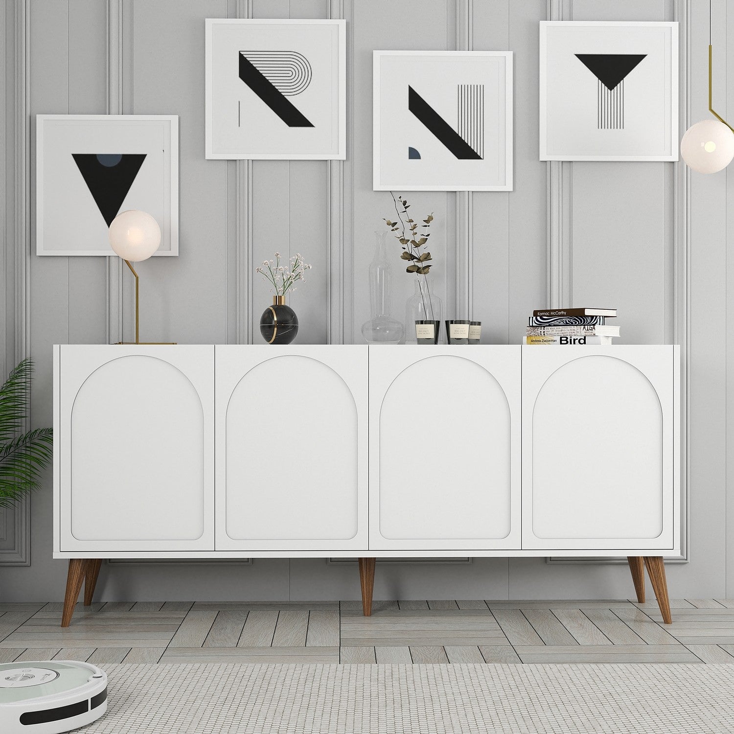 Aparador – 180 x 81 x 35 cm – Branco e Nogueira – Melamina