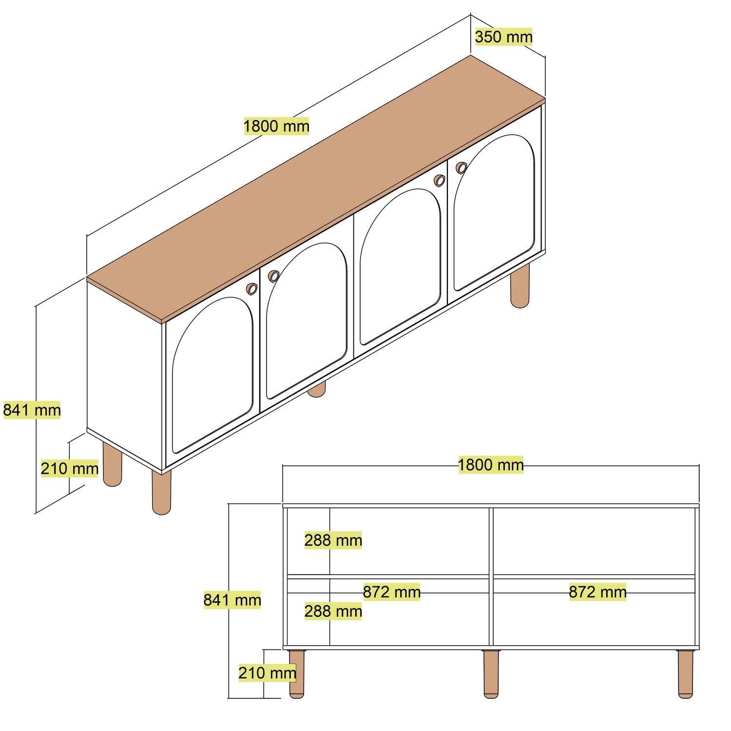 Aparador – 180 cm x 84 cm x 35 cm – Branco – Melamina