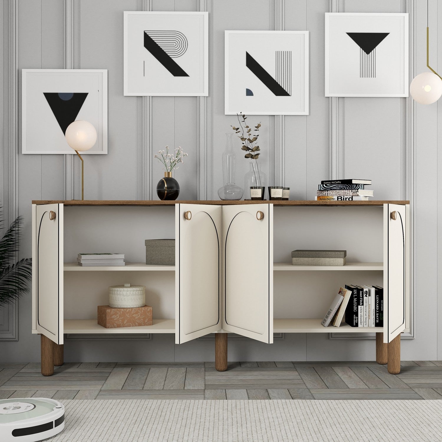 Aparador – 180 cm x 84 cm x 35 cm – creme – painel de partículas revestido a melamina