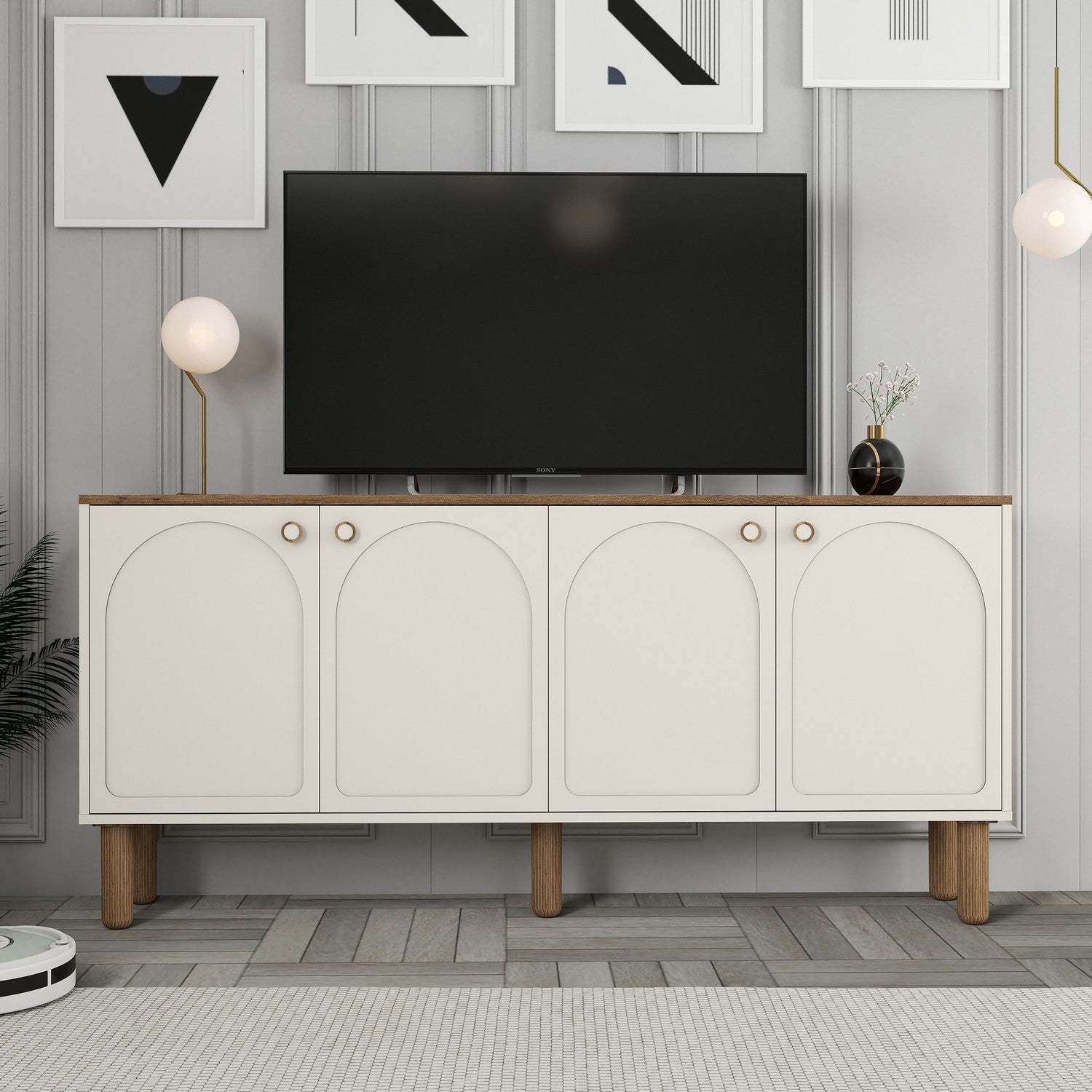 Aparador – 180 cm x 84 cm x 35 cm – creme – painel de partículas revestido a melamina