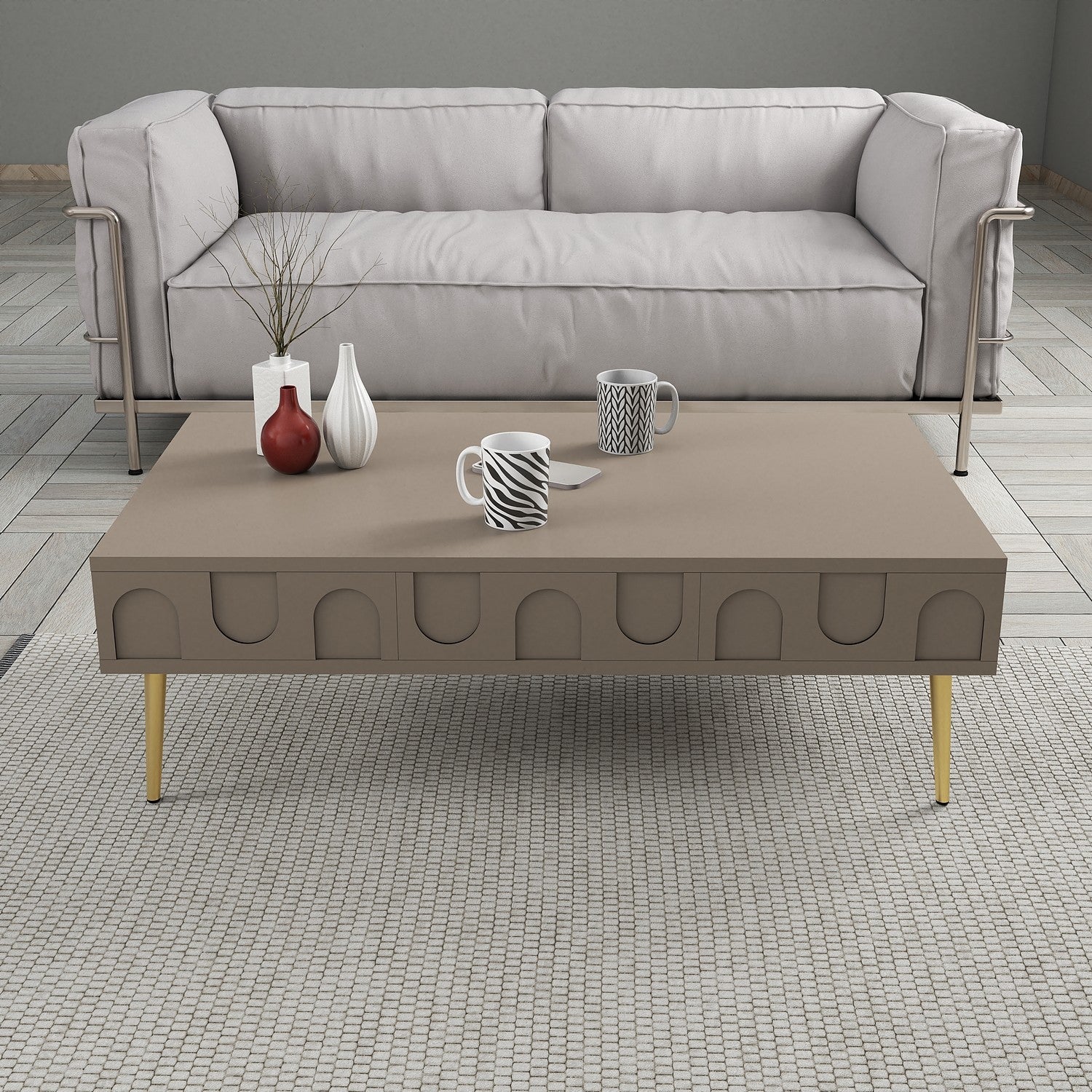 Mesa de Centro – 105 x 60 x 33,6 cm – Atlas e Dourado – Painel de Partículas