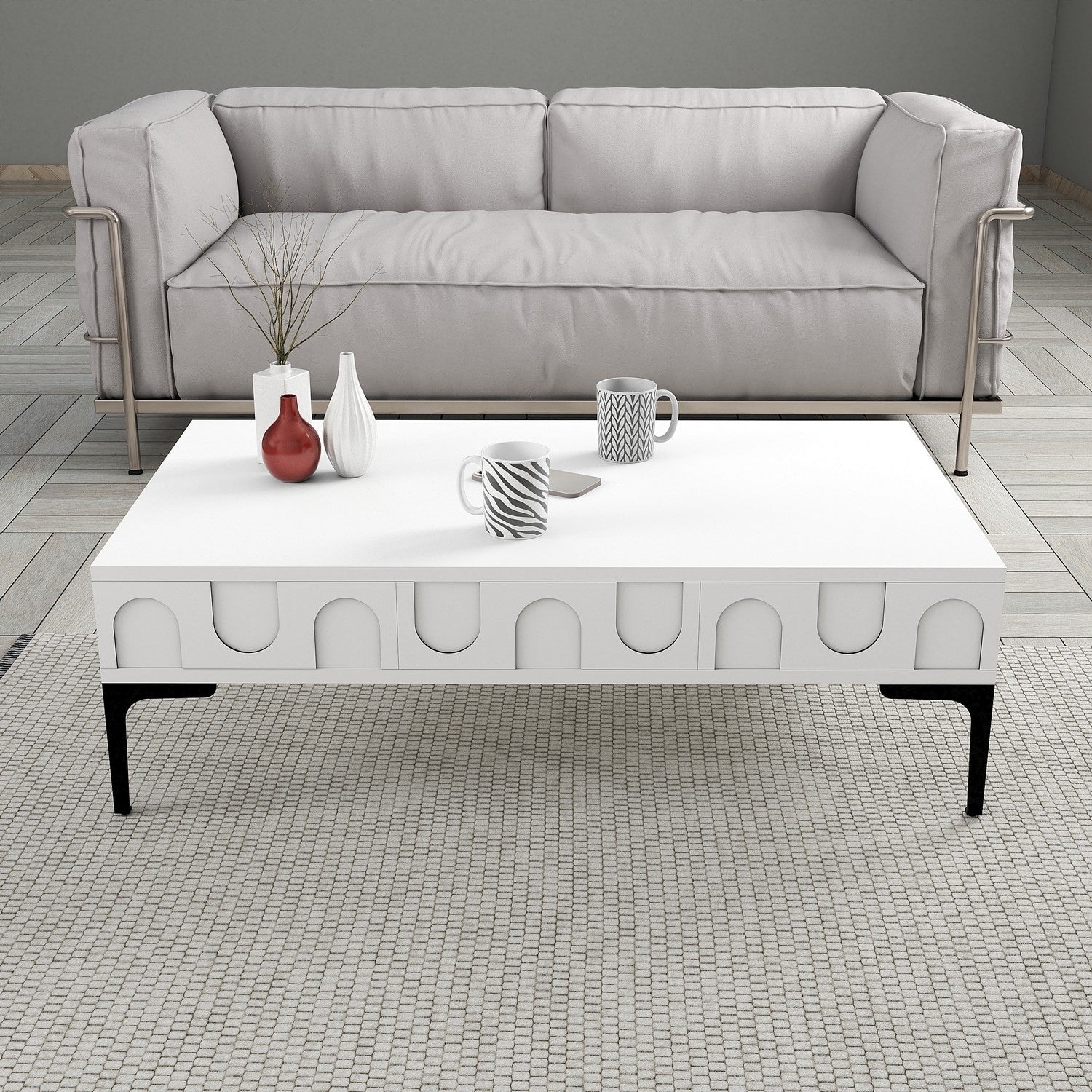 Mesa de Centro – 105 x 60 x 32,6 cm – Branca e Preta – Painel de Partículas