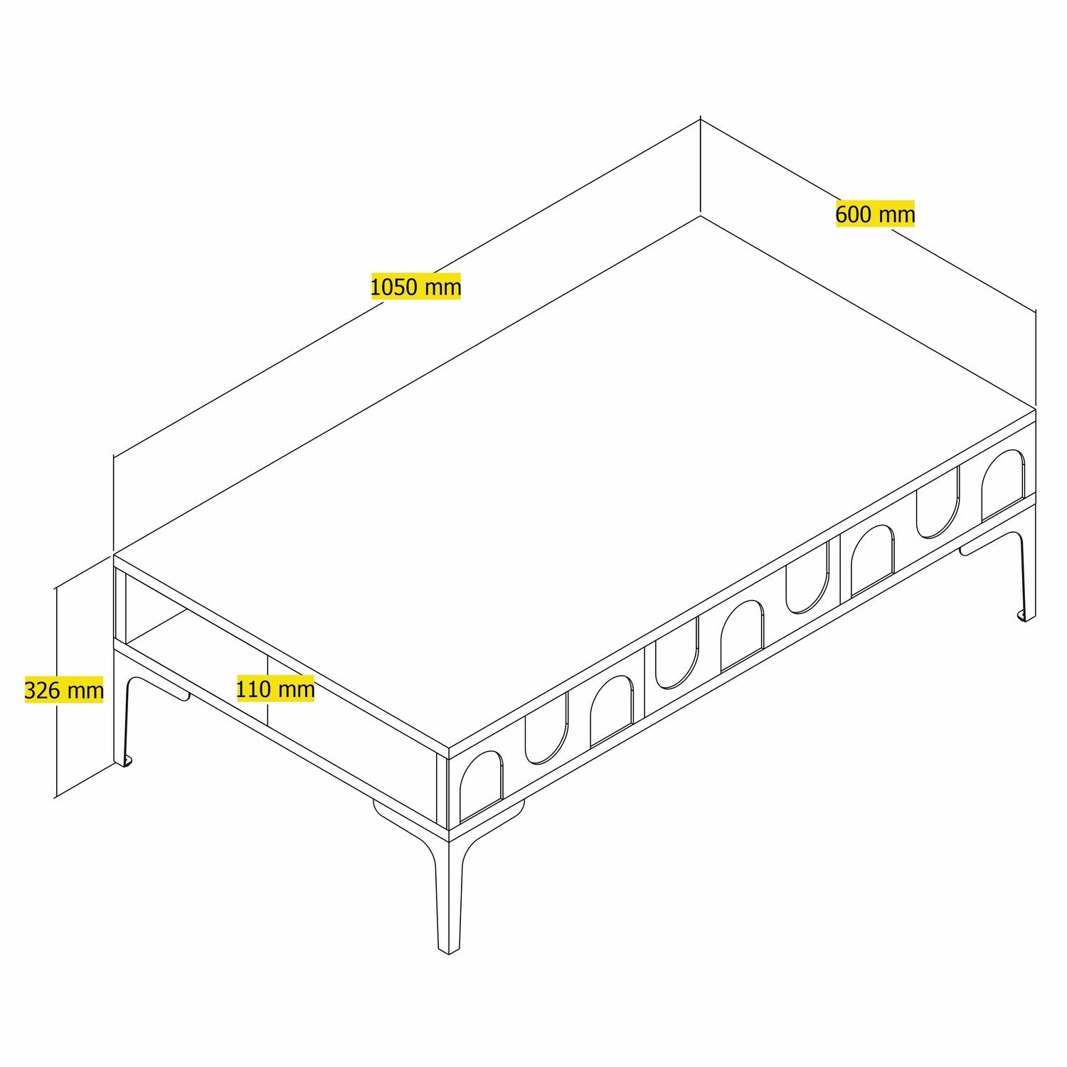 Mesa de Centro – 105 x 60 x 32,6 cm – Preto e Atlas – Painel de Partículas Revestido a Melamina
