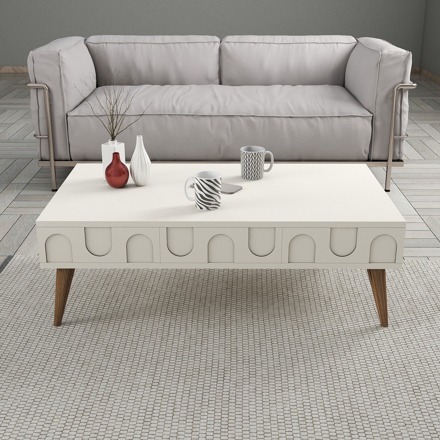 Mesa de Centro – 105 x 60 x 34,6 cm – Creme e Nogueira – Painel de Partículas