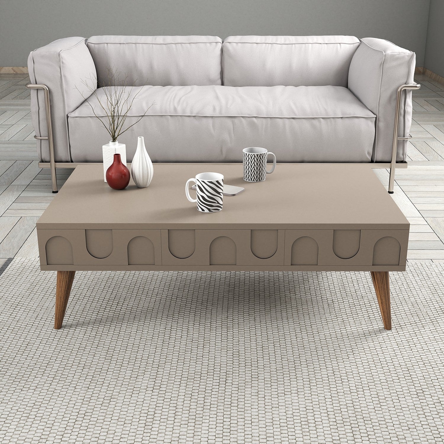 Mesa de Centro – 105 x 60 x 34,6 cm – Atlas e Nogueira – Painel de partículas 100% revestido a melamina