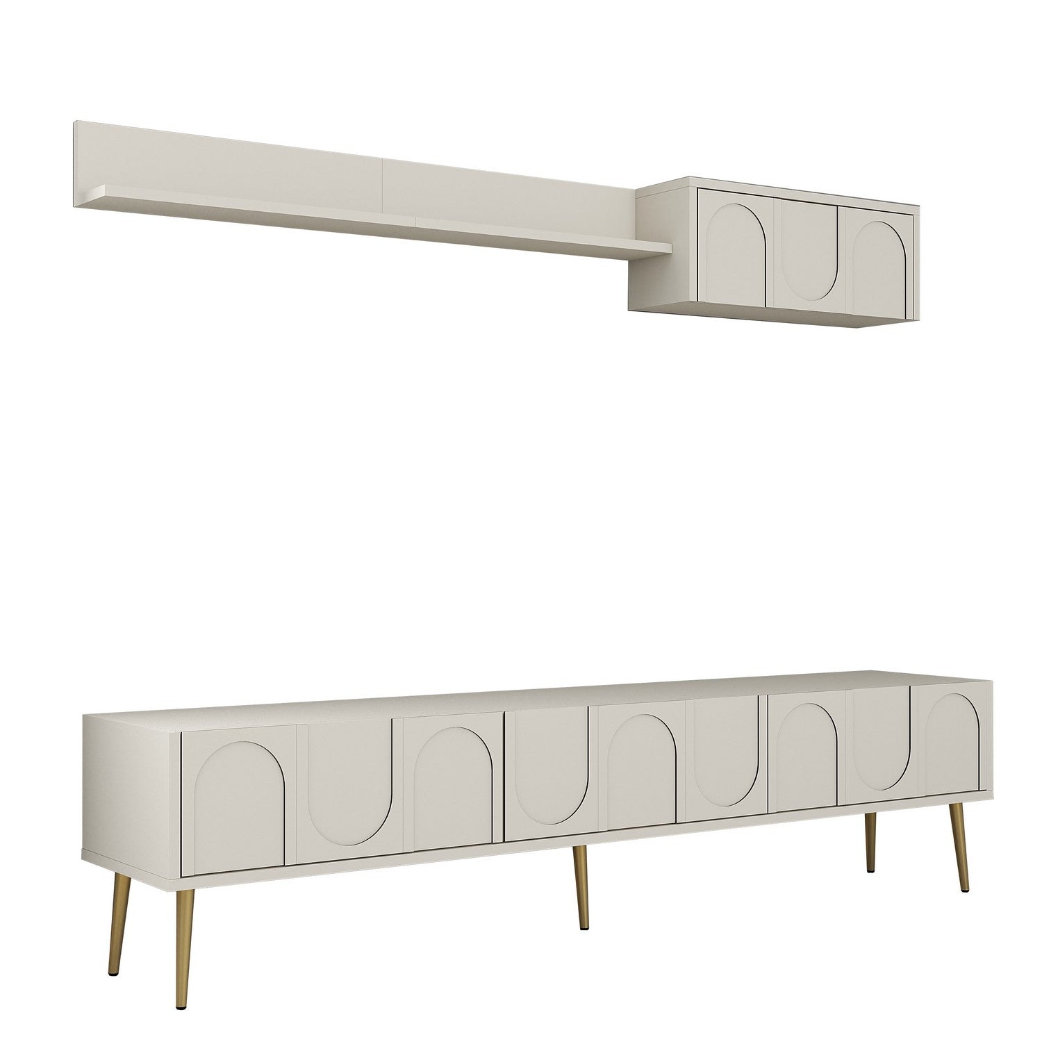 Móvel de TV – 180 cm – Creme e Dourado – Painéis de partículas revestidos a melamina