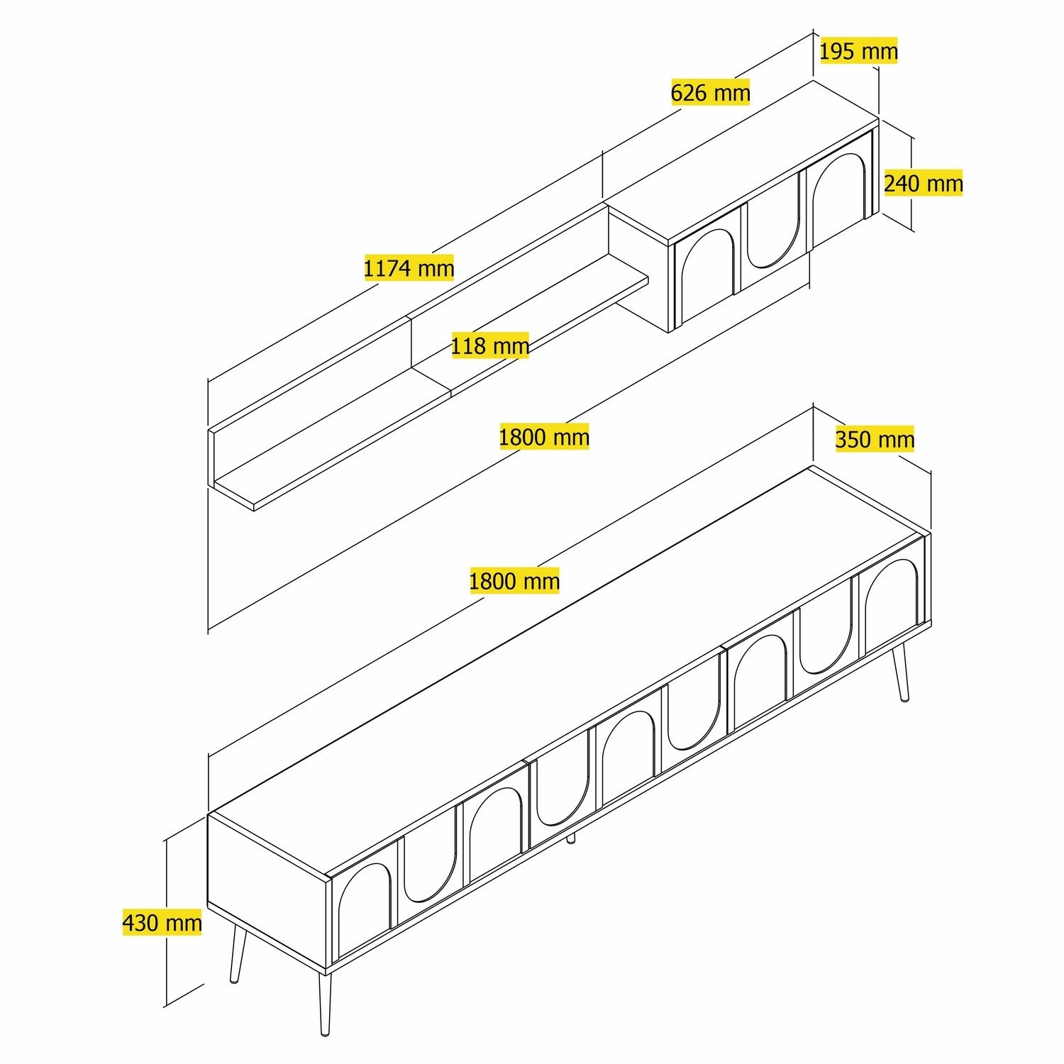 Móvel de TV – 180 cm – Creme e Dourado – Painéis de partículas revestidos a melamina
