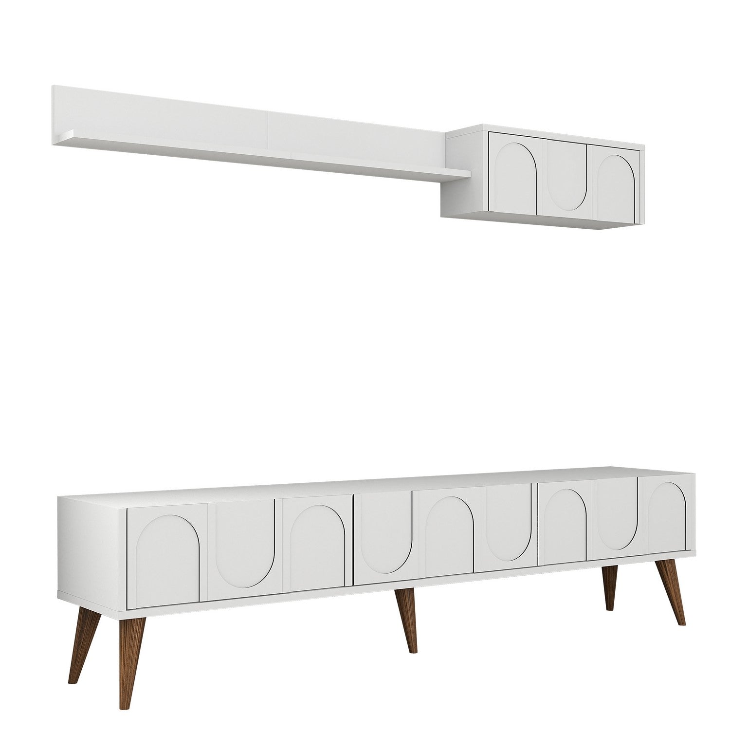 Móvel de TV elegante – 180 cm – Branco e nogueira – Painéis de partículas revestidos a melamina