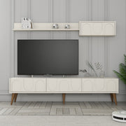 Móvel de TV elegante – 180 cm – Creme e nogueira – Painel de partículas revestido de melamina
