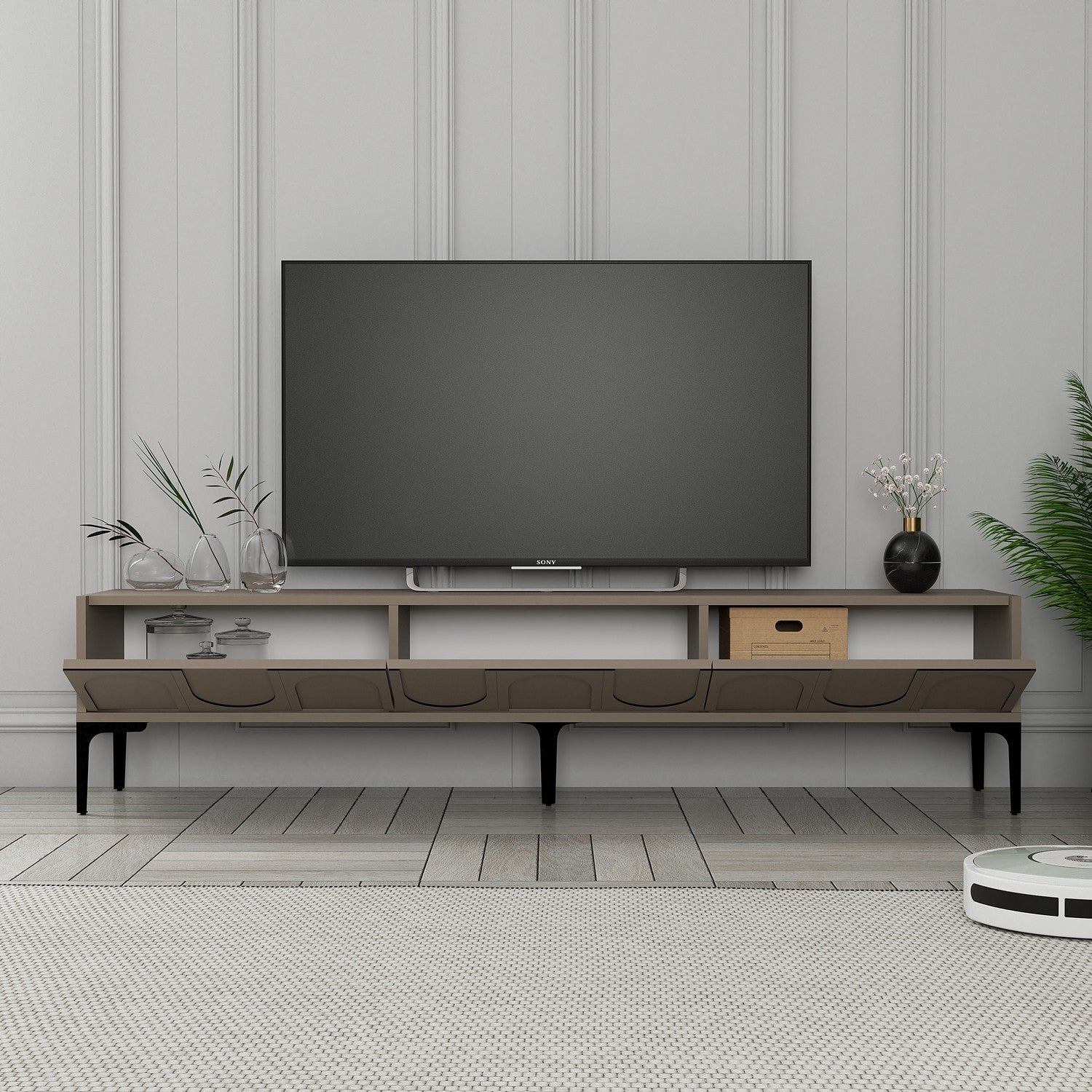 Móvel de TV – 180 x 42 x 35 cm – Atlas e preto – Painel de partículas revestido de melamina