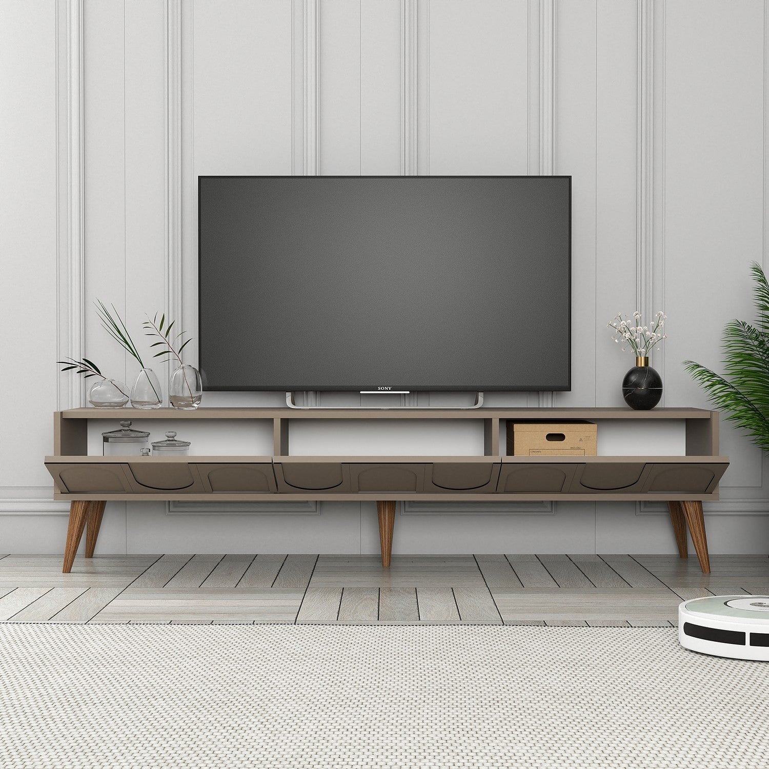 Móvel de TV elegante – 180 x 44 x 35 cm – Atlas e Nogueira – melamina