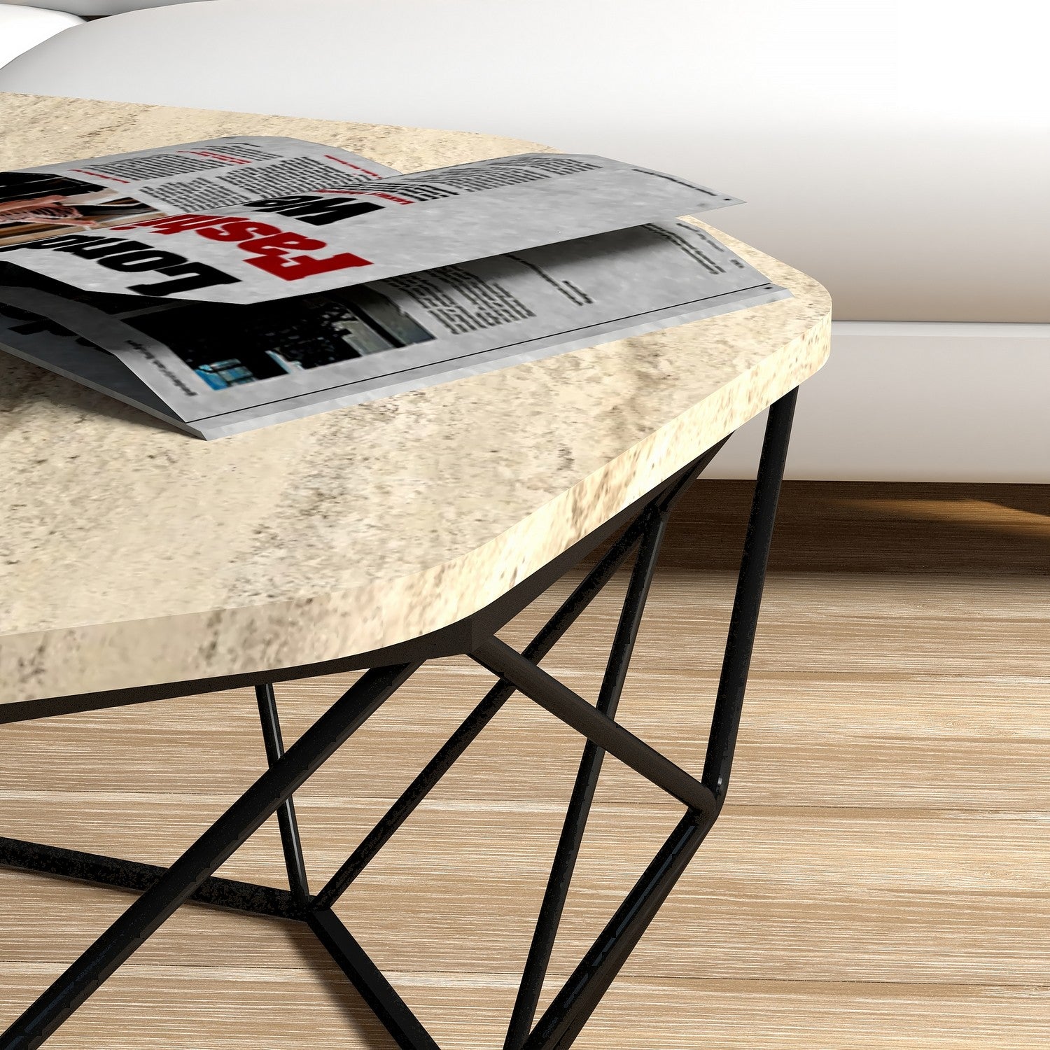 Mesa de Centro – 90 x 90 x 38 cm – Travertino – Painel de Partículas com Revestimento em Melamina