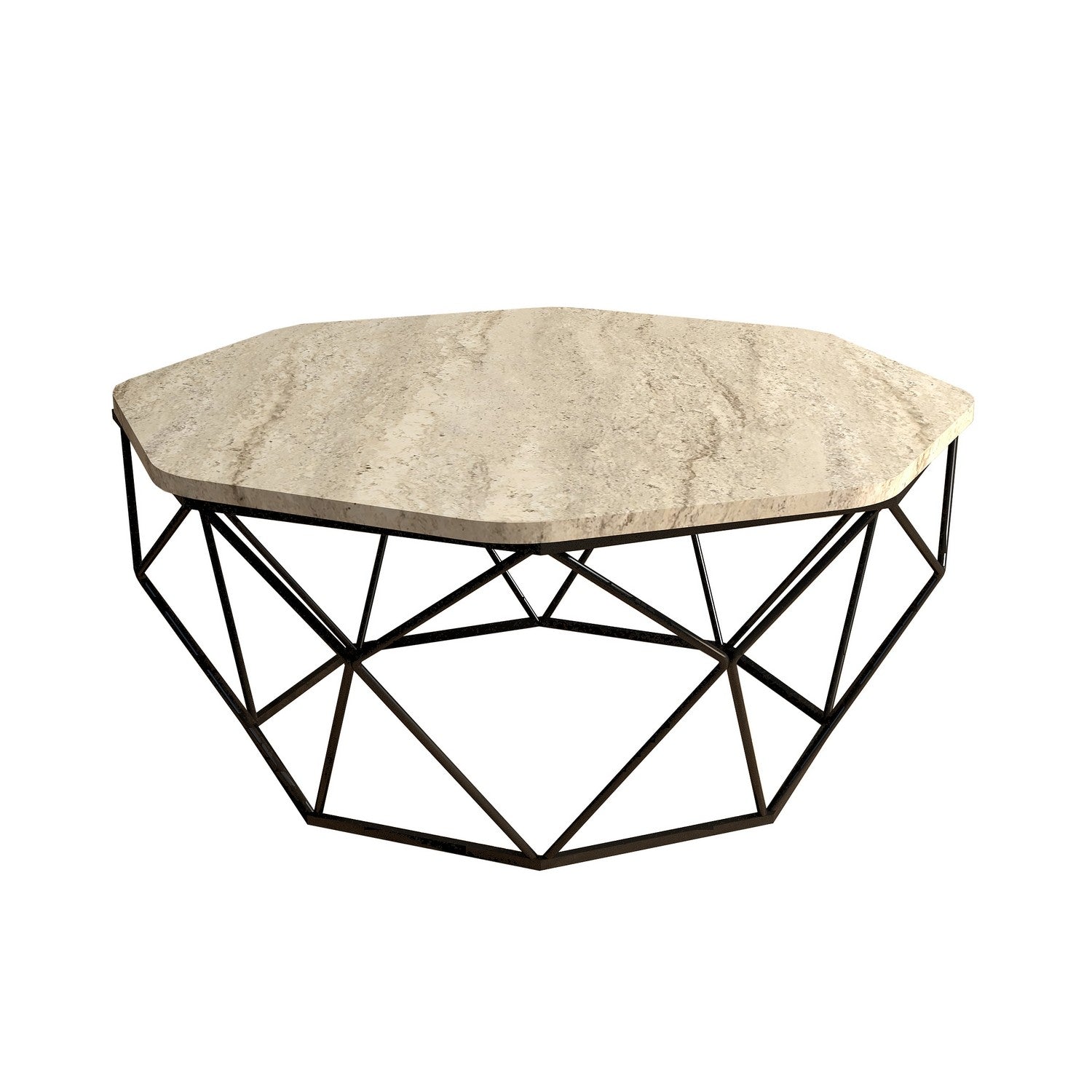 Mesa de Centro – 90 x 90 x 38 cm – Travertino – Painel de Partículas com Revestimento em Melamina
