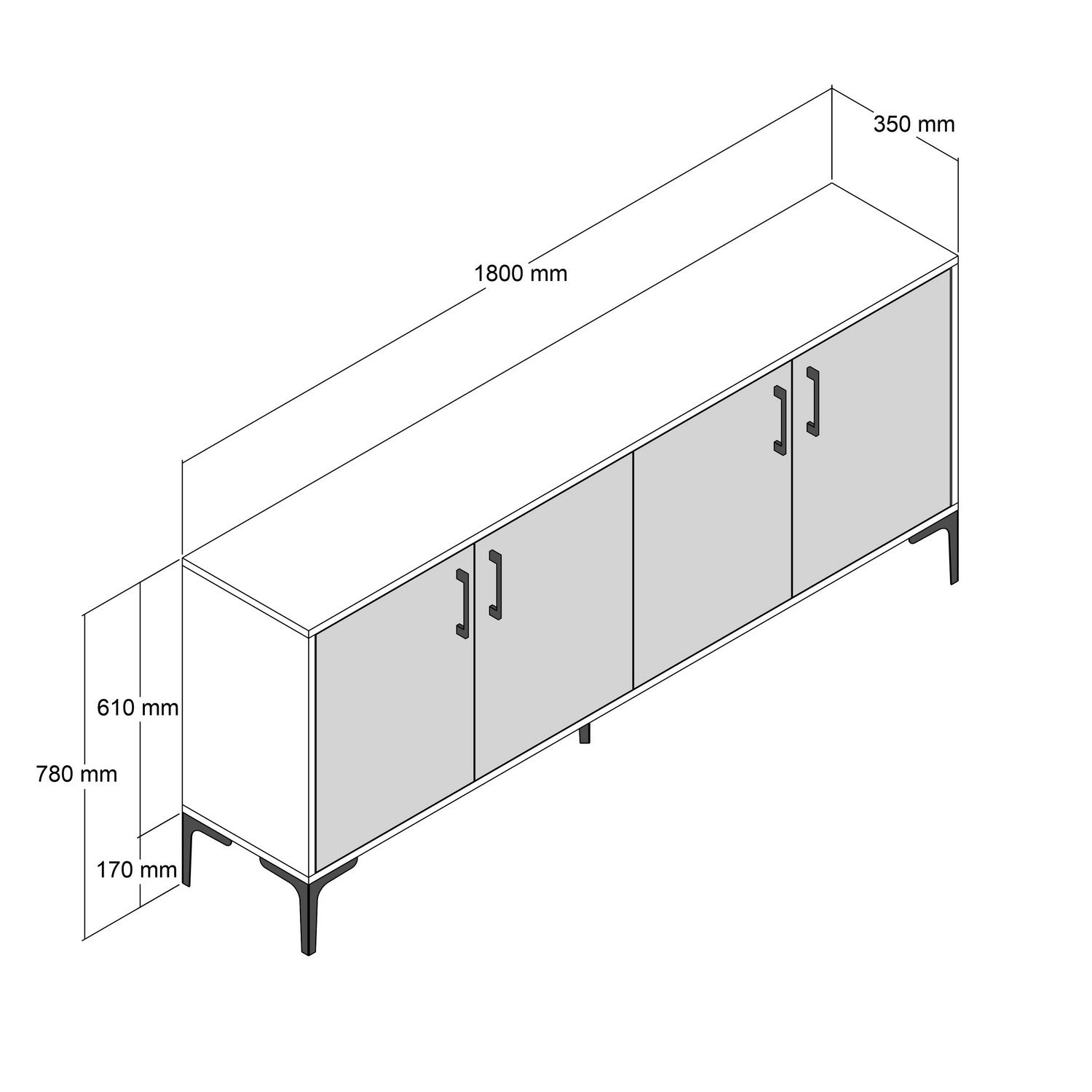 Aparador Elegante – 180 x 78 x 35 cm – Cor Travertino – Painel de Partículas Revestido em Melamina