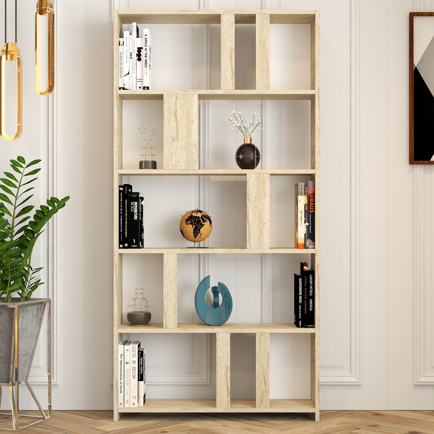 Estante de livros – 90 x 180 x 20 cm – cor travertino – painel de partículas