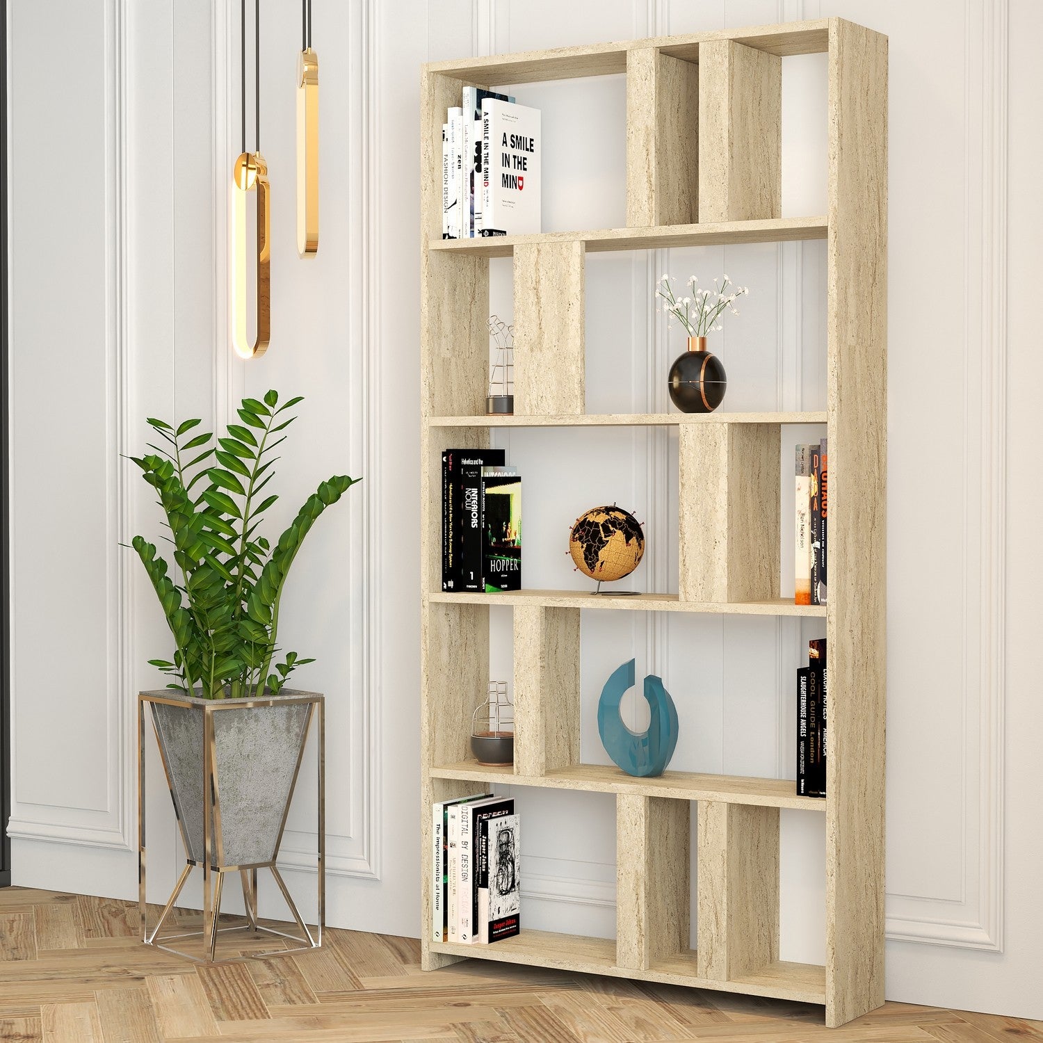 Estante de livros – 90 x 180 x 20 cm – cor travertino – painel de partículas