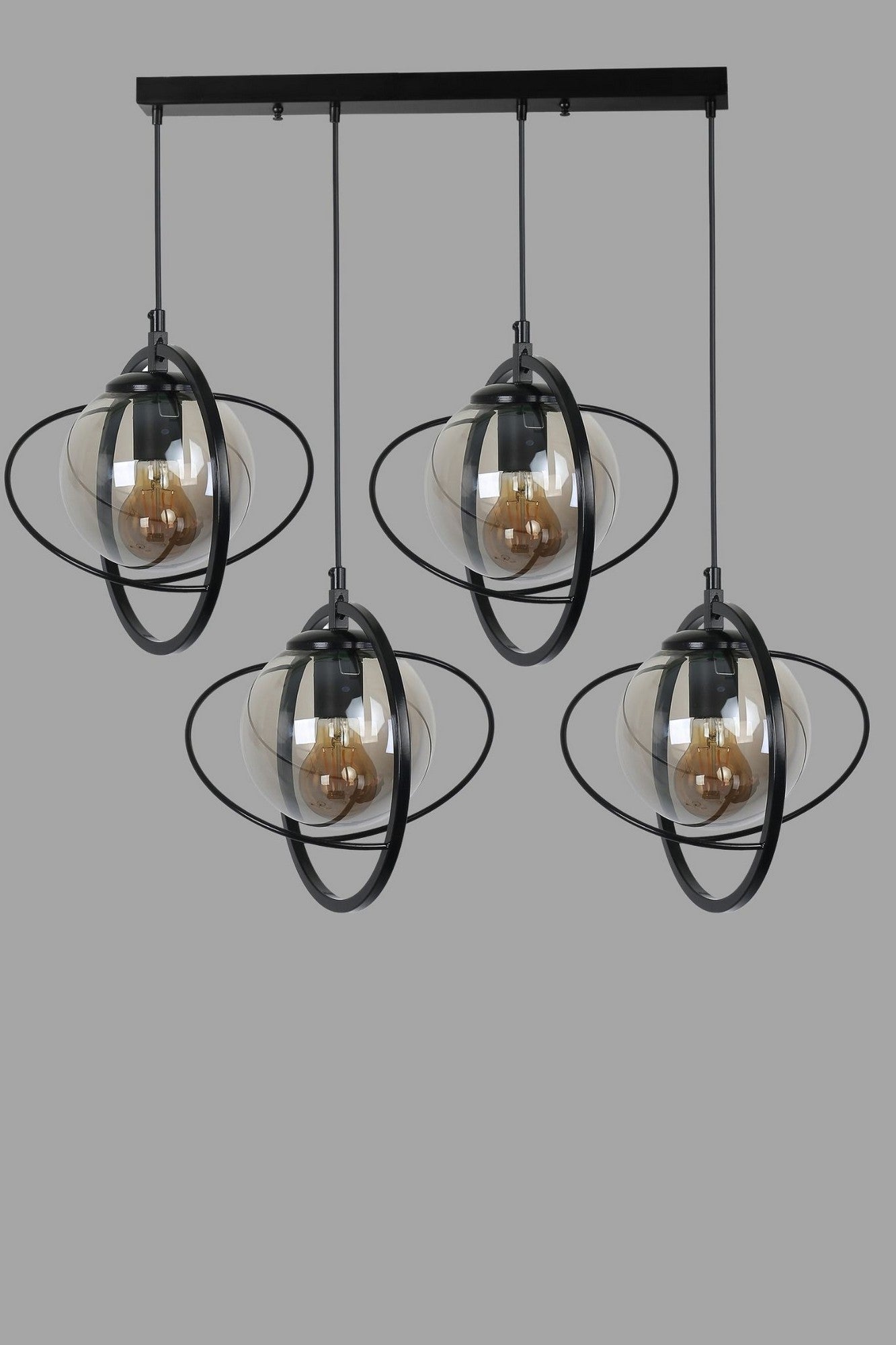 Candeeiro de Teto – 70 cm – Preto e Fumaça – Metal