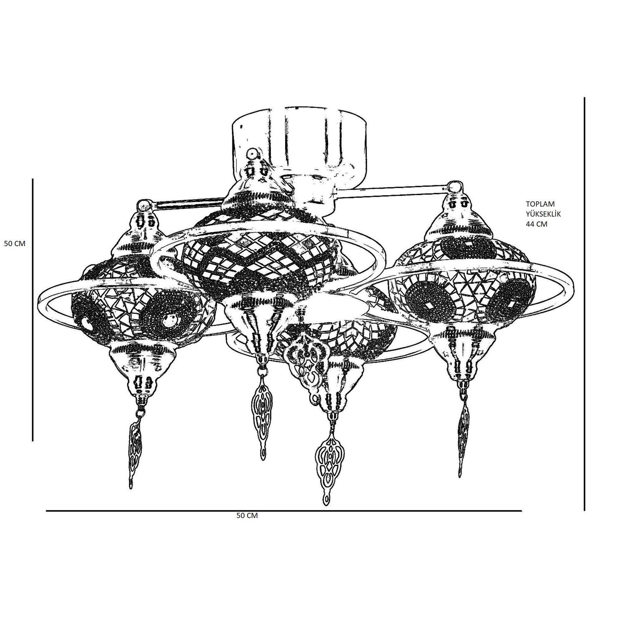 Candeeiro de Teto – 44 cm – Multicolorido – Metal e vidro