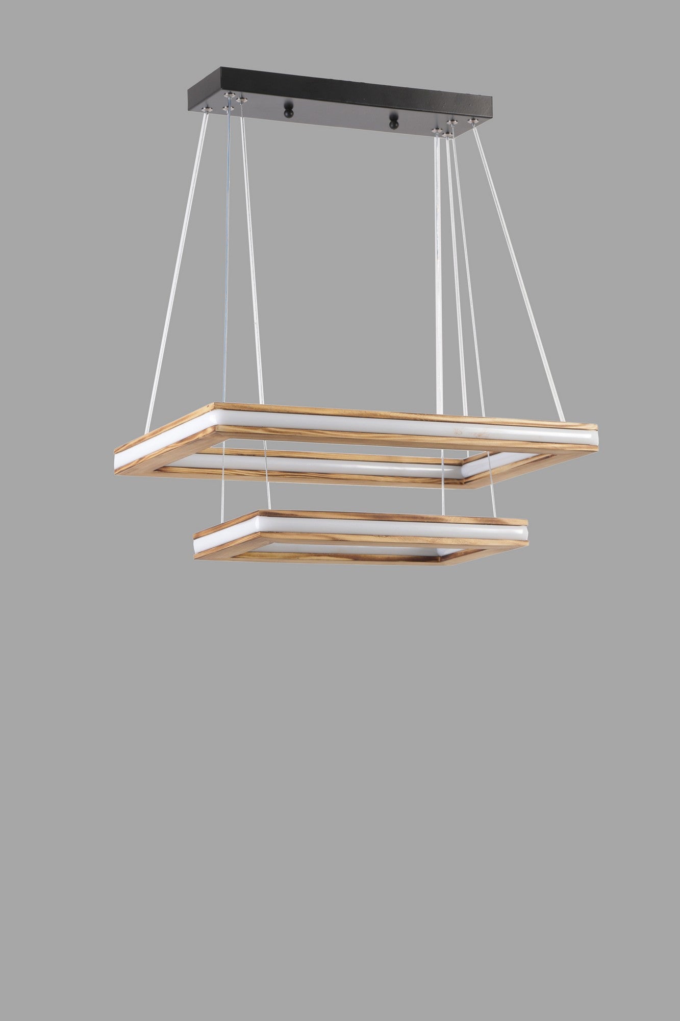 Candeeiro de Teto – 50 x 30 cm, 35 x 20 cm – Cobre e Carvalho – Metal