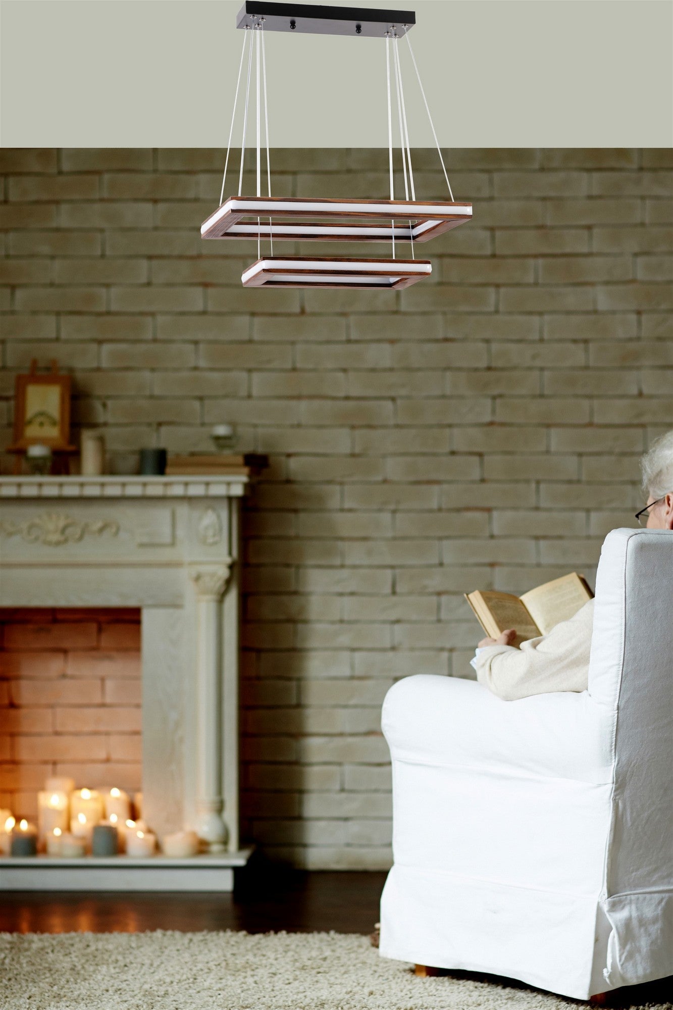 Candeeiro de Teto – 50 x 30 cm, 35 x 20 cm – Cobre e Noz – Metal