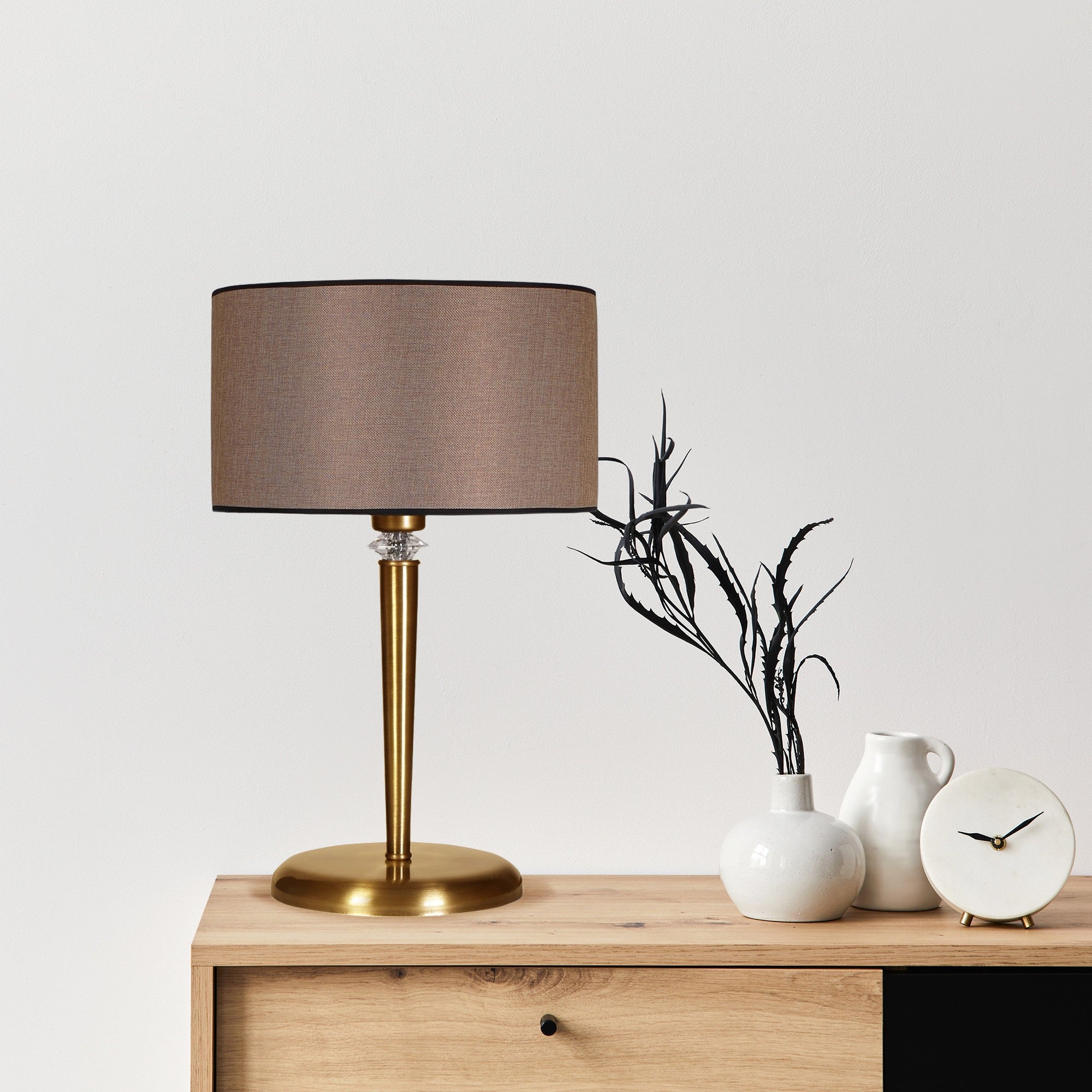 Candeeiro de Mesa de Metal – 55 cm de Altura – Bege, Preto e Bronze