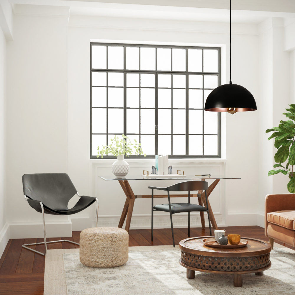 Candeeiro de Teto – 80 cm – Preto e Cobre – Metal