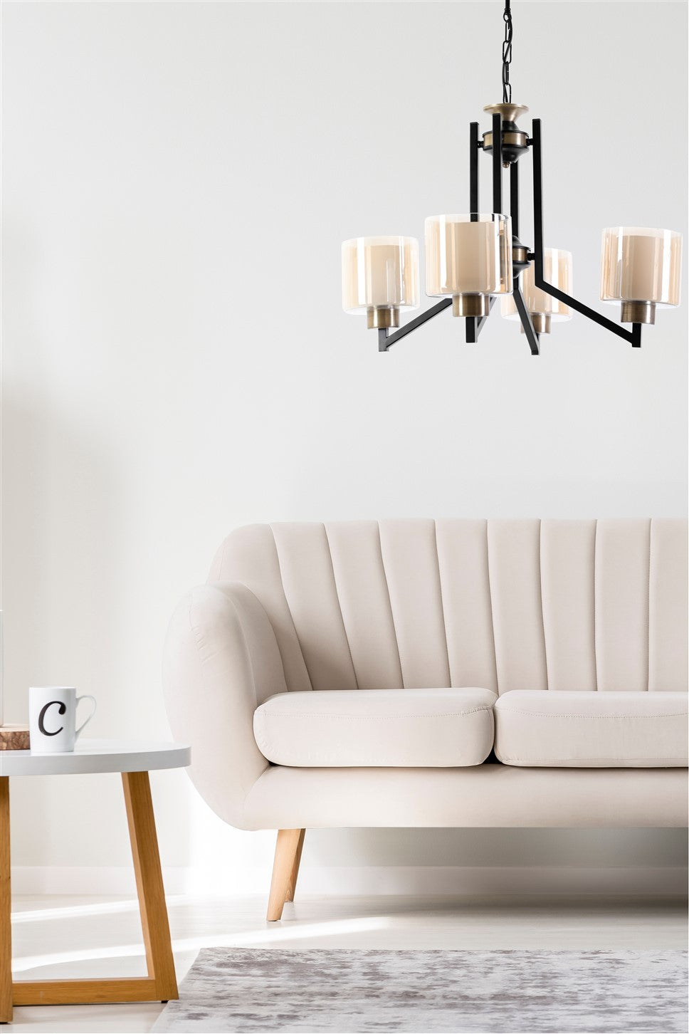 Candeeiro de Teto – 60 cm – Preto e Cobre – Metal