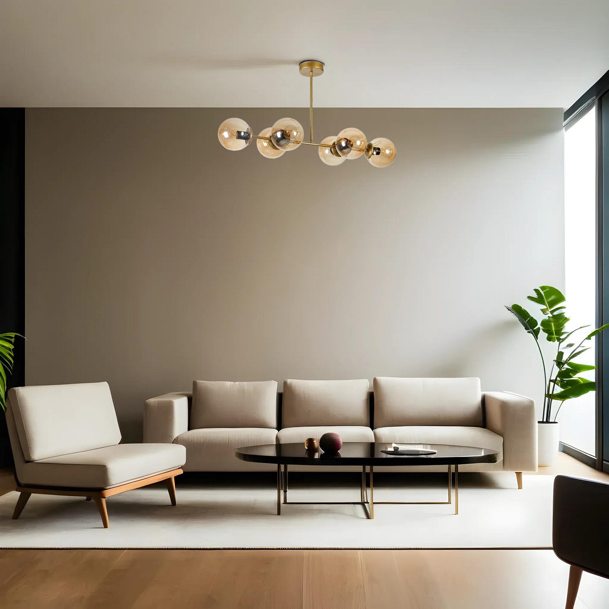 Candeeiro de Teto em Metal – 90 cm de Comprimento – Âmbar e Dourado