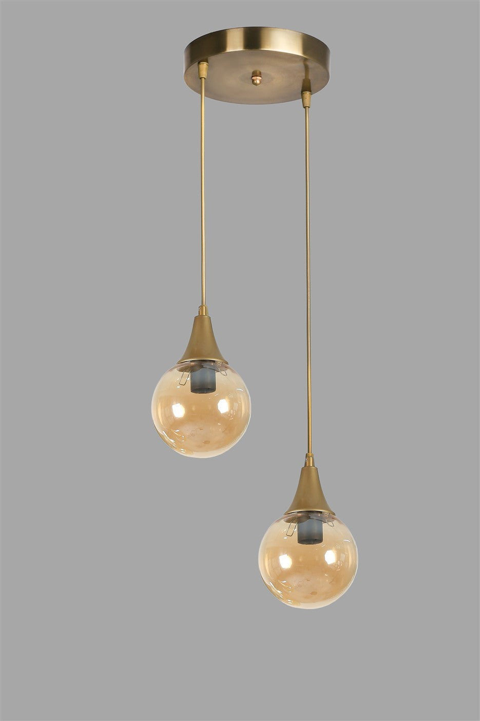 Candeeiro de Teto – 25 cm – Âmbar e Ouro – Metal e Vidro