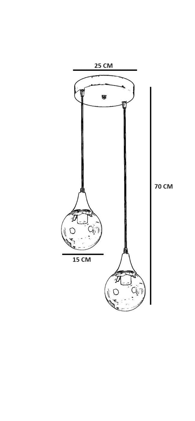 Candeeiro de Teto – 25 cm – Âmbar e Ouro – Metal e Vidro
