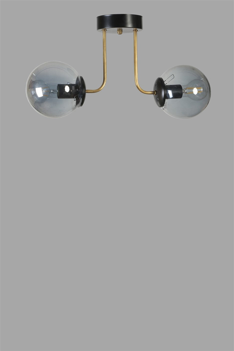 Candeeiro de Teto – 40 cm – Preto e Fumo – Metal e Vidro