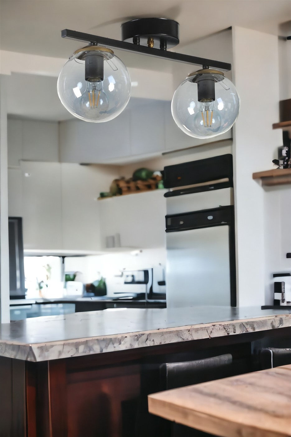 Candeeiro de Teto – 15 cm – Preto e Fumê – Metal e Vidro