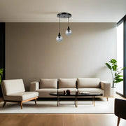 Candeeiro de Teto – 70 cm – Preto e Fumê – Metal e Vidro