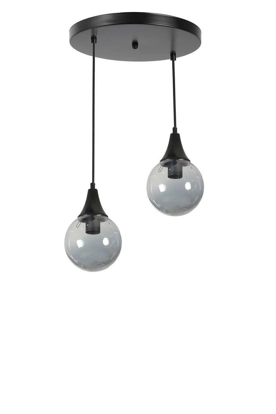 Candeeiro de Teto – 70 cm – Preto e Fumê – Metal e Vidro