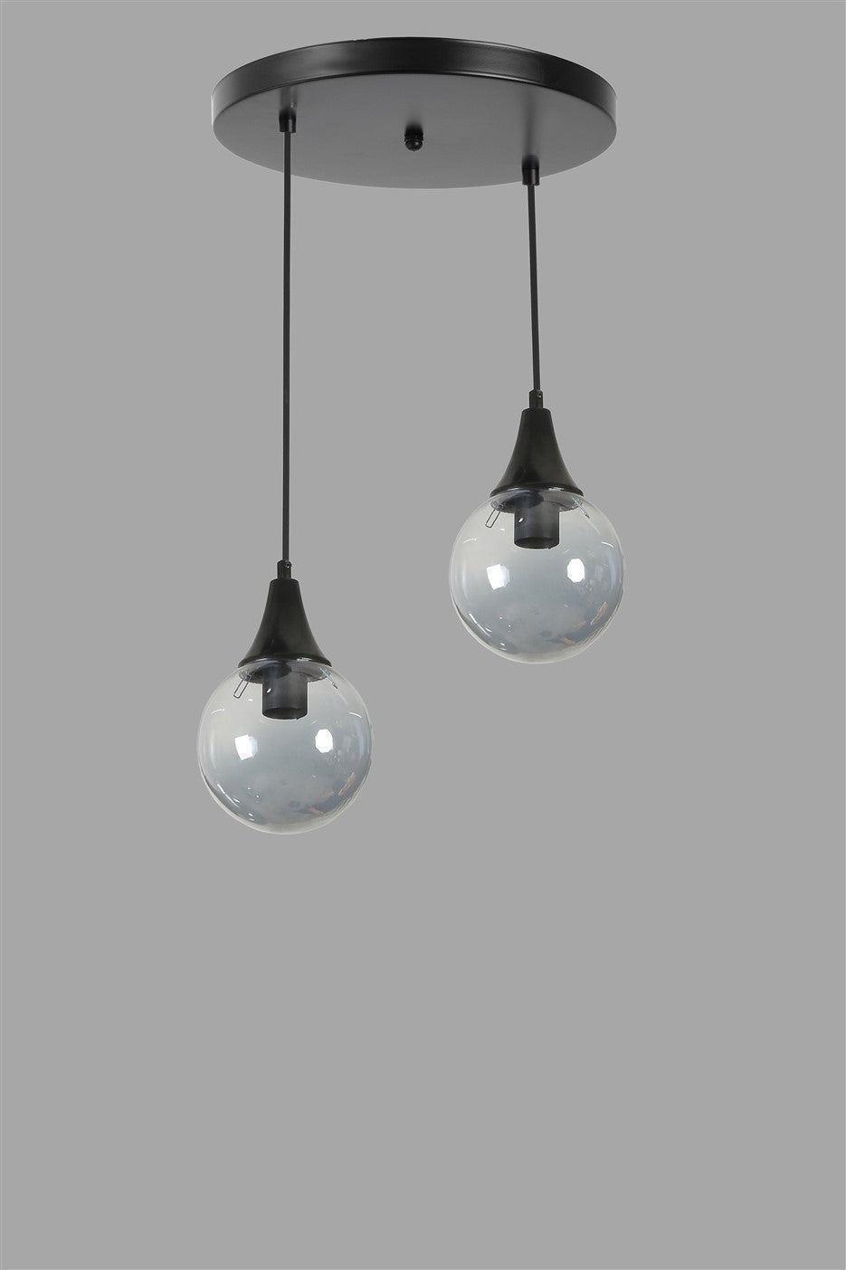 Candeeiro de Teto – 70 cm – Preto e Fumê – Metal e Vidro