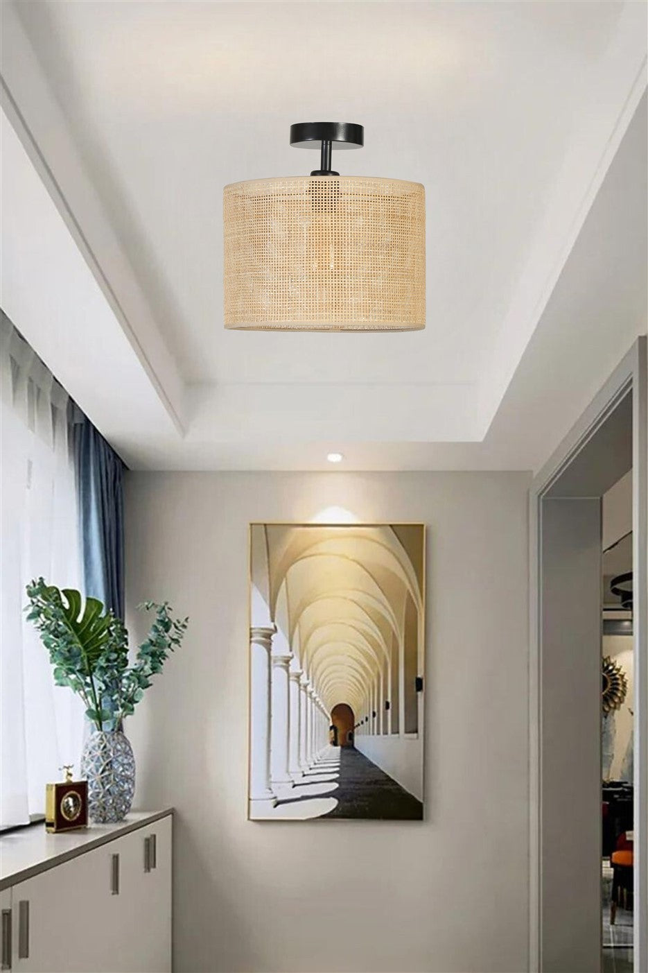 Candeeiro de Teto – 30 cm – Dourado, Preto, Bege – Metálico