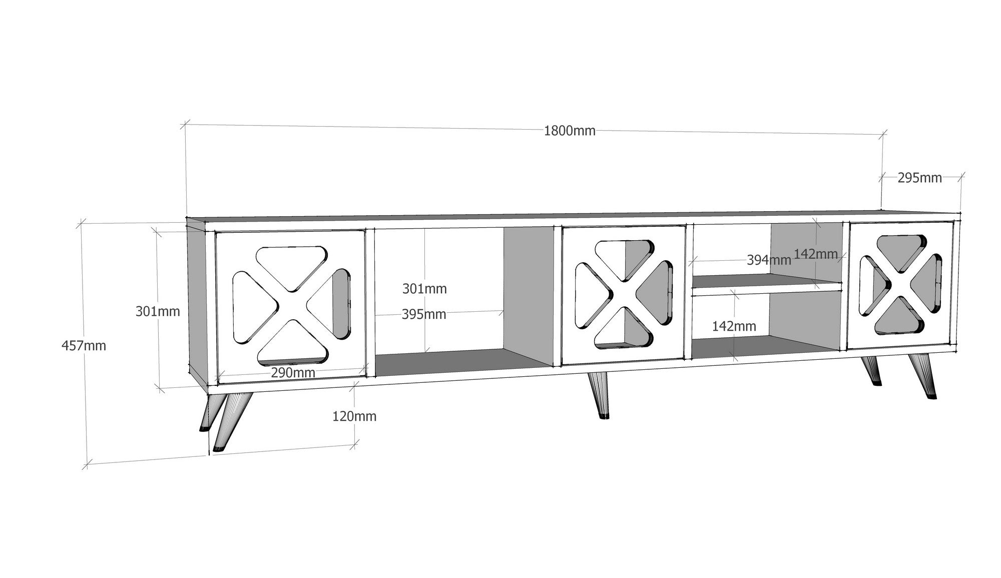Móvel de TV moderno com opção de montagem na parede, branco e antracite, 180 cm x 45,7 cm x 29,5 cm | 100% revestido em melamina, 18 mm de espessura, design elegante e funcional