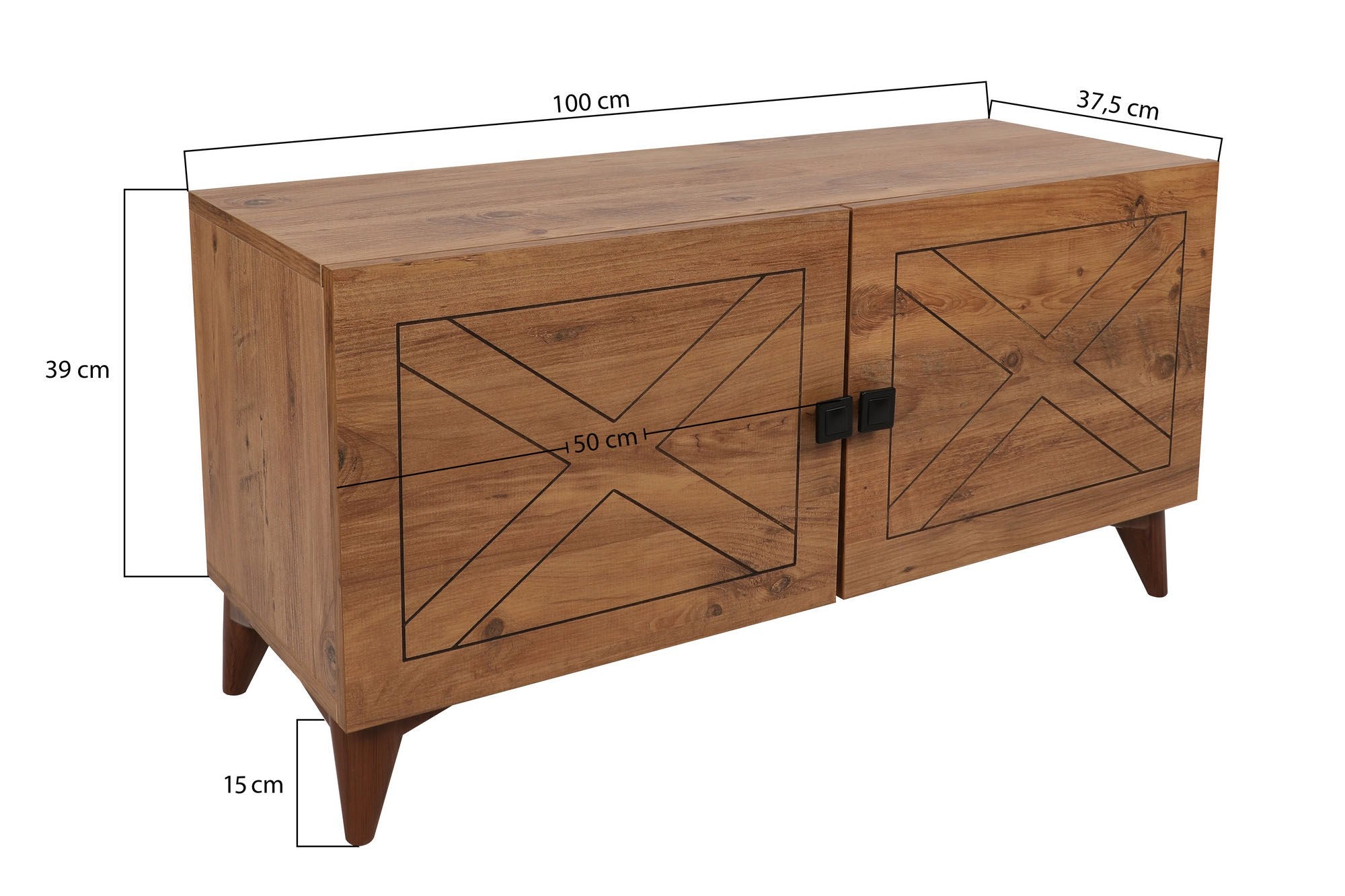 Móvel de TV rústico, cor pinho, 100 cm x 53,5 cm x 35 cm | Painel de partículas 100% revestido em melamina, 18 mm de espessura | Montável na parede, várias prateleiras, pés de plástico