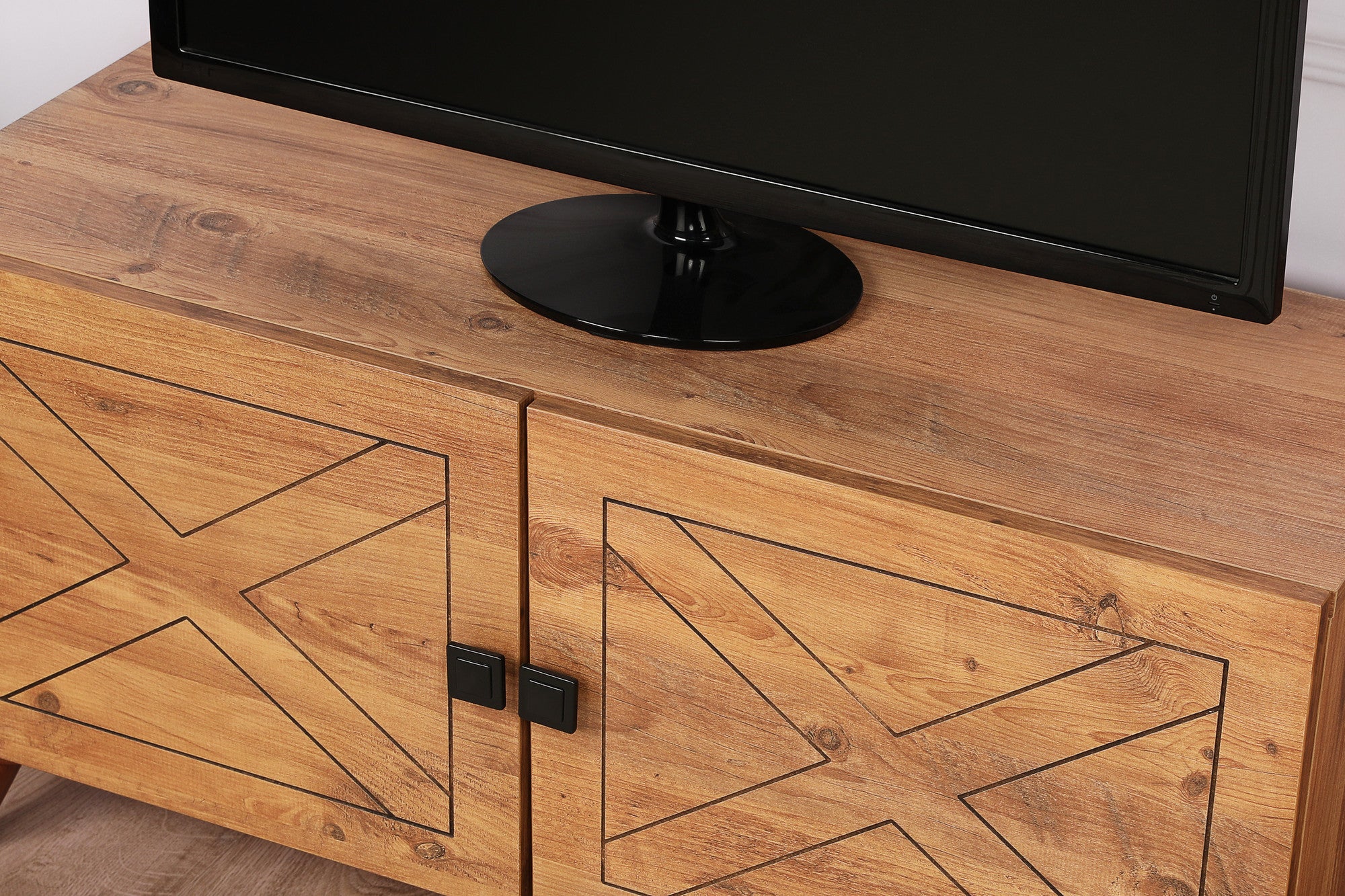 Móvel de TV rústico, cor pinho, 100 cm x 53,5 cm x 35 cm | Painel de partículas 100% revestido em melamina, 18 mm de espessura | Montável na parede, várias prateleiras, pés de plástico