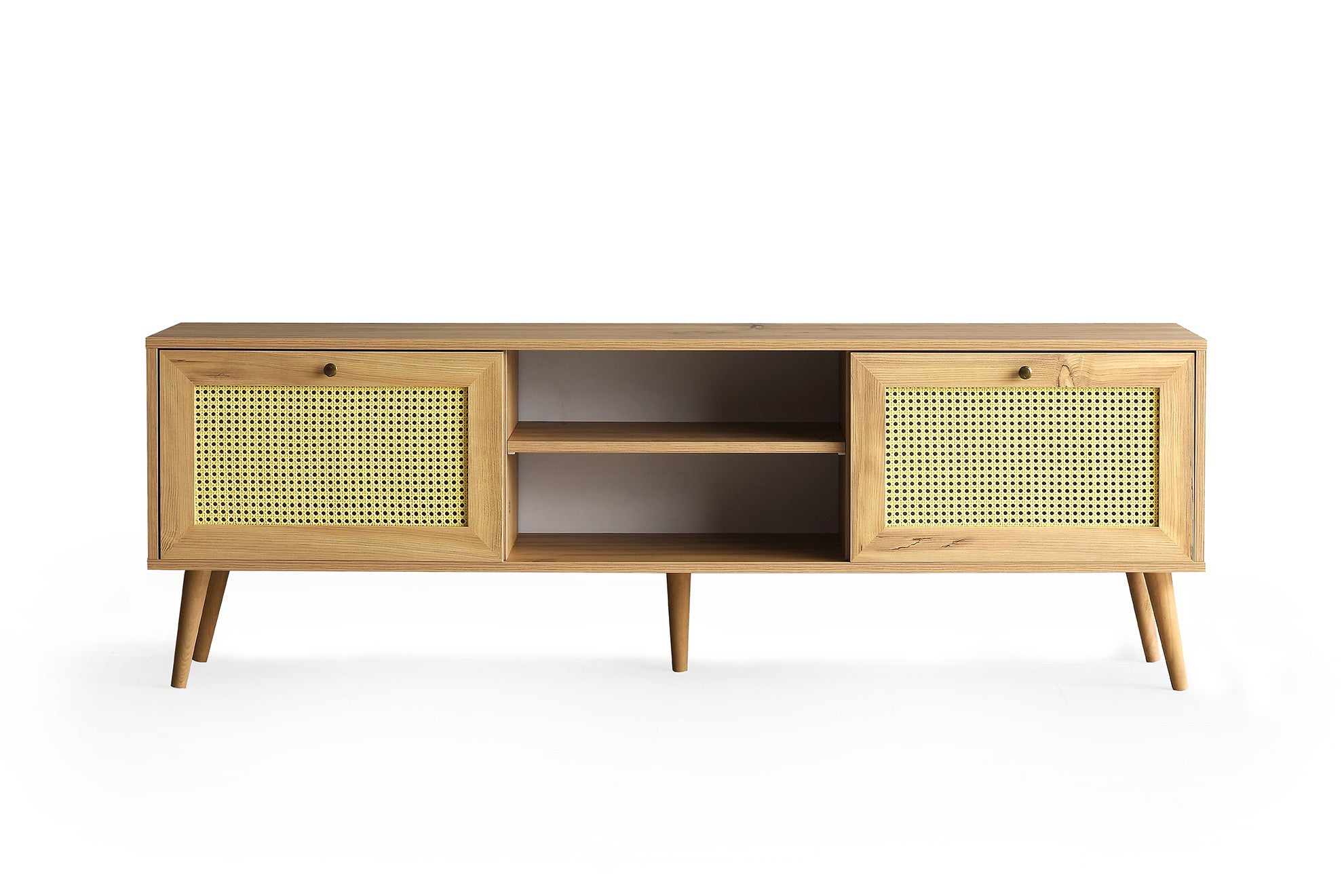 Móvel de TV rústico boêmio, cor carvalho, 180 x 60 x 40 cm | Painel de partículas 100% revestido em melamina, 18 mm de espessura | Montável na parede com várias prateleiras