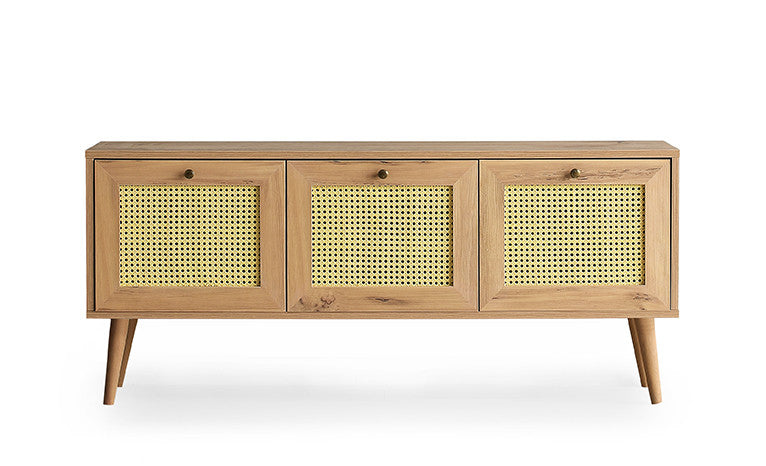 Móvel de TV rústico boêmio, cor carvalho, 140 cm x 60 cm x 40 cm | Painel de partículas 100% revestido em melamina, 18 mm de espessura | Montável na parede com várias prateleiras