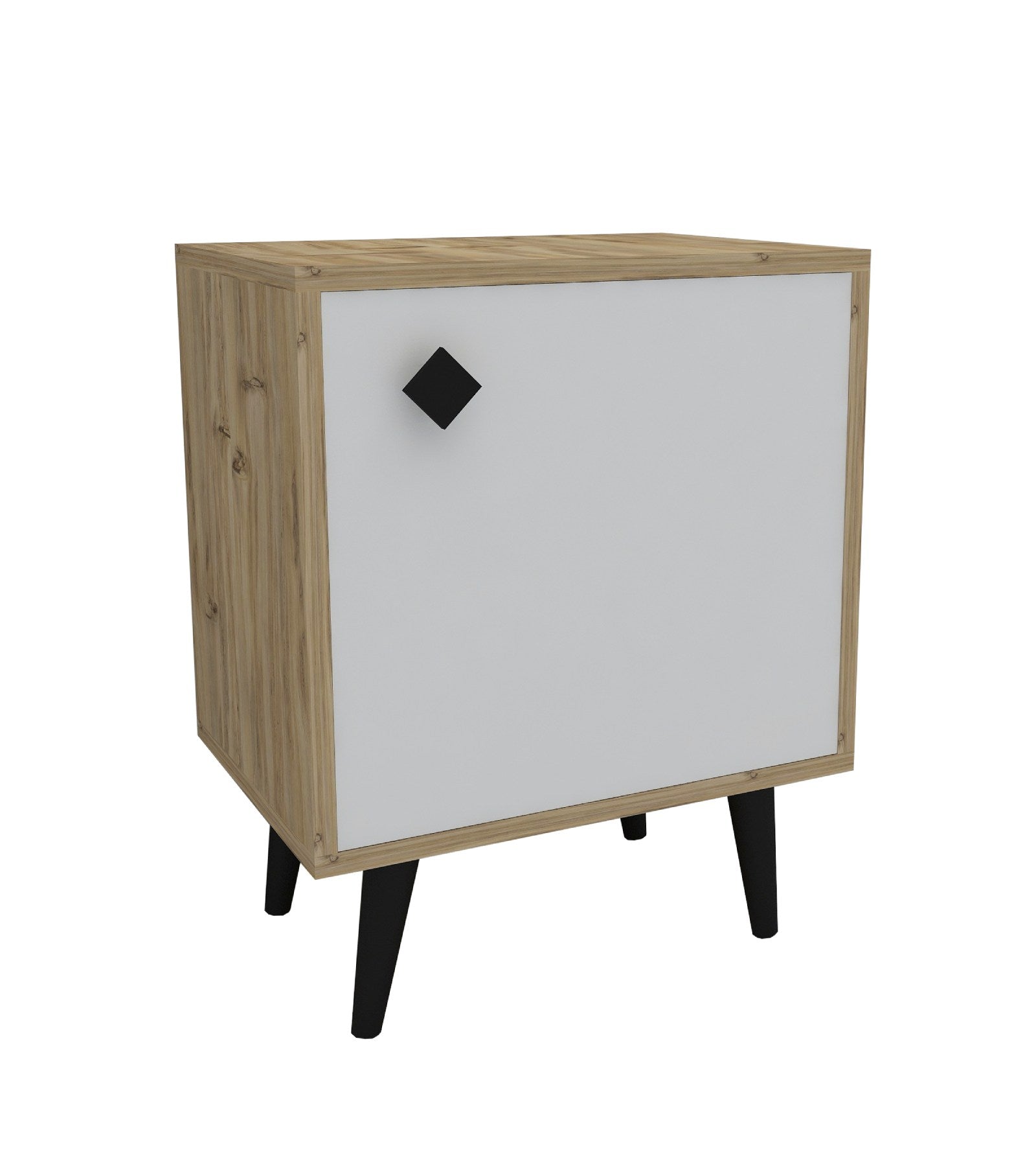 Mesa de Cabeceira Elegante com Pernas de Madeira, Carvalho e Branco, 45 x 65 x 35 cm | Painel de Partículas 100% Revestido em Melamina, 18 mm de Espessura | Várias Prateleiras para Quartos Modernos