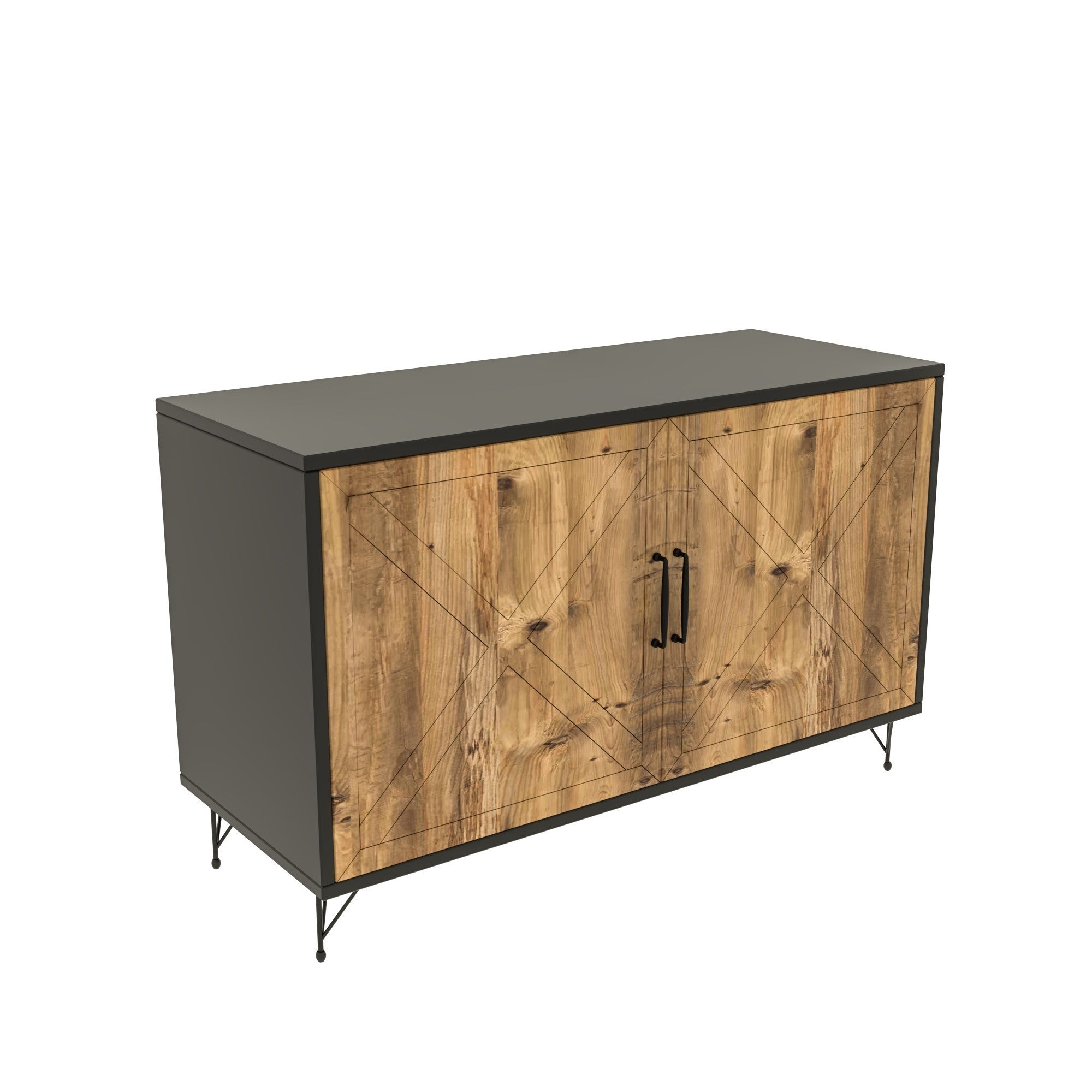 Aparador Rústica Industrial, Antracite e Carvalho, 100 cm | Revestimento 100% Melamina, 18 mm de Espessura, Pernas de Metal, Portas CNC em Relevo, Montável na Parede, Armazenamento Elegante