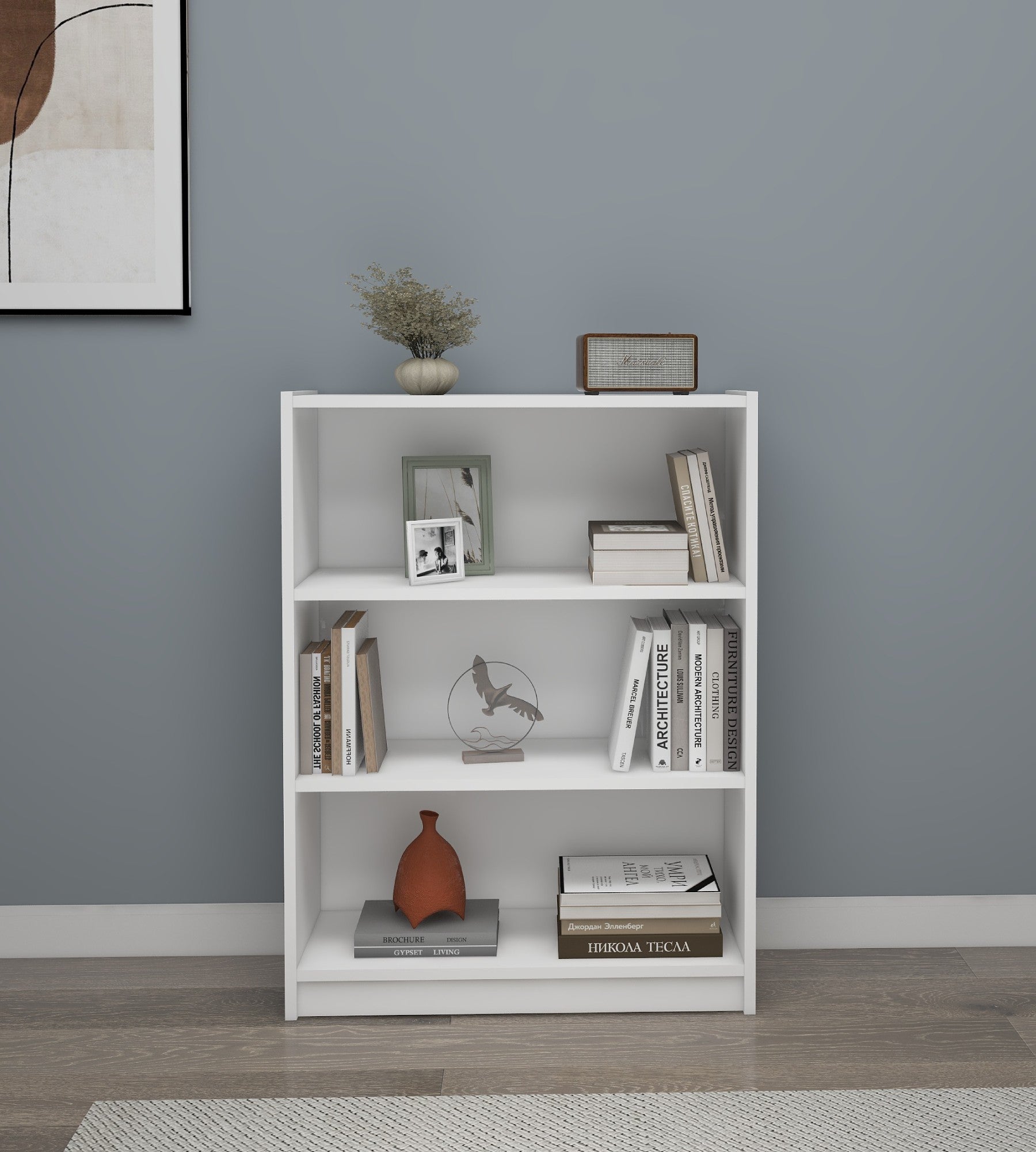 Estante branca elegante, 80 cm x 106 cm x 28 cm | Painel de partículas 100% revestido de melamina, 18 mm de espessura | Montável na parede, perfeita para espaços modernos